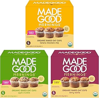 MadeGood Mornings Organic Baked Oat Cups Variety Pack (Banana Chocolate Chip, Apple Crumble, Berry Vanilla)