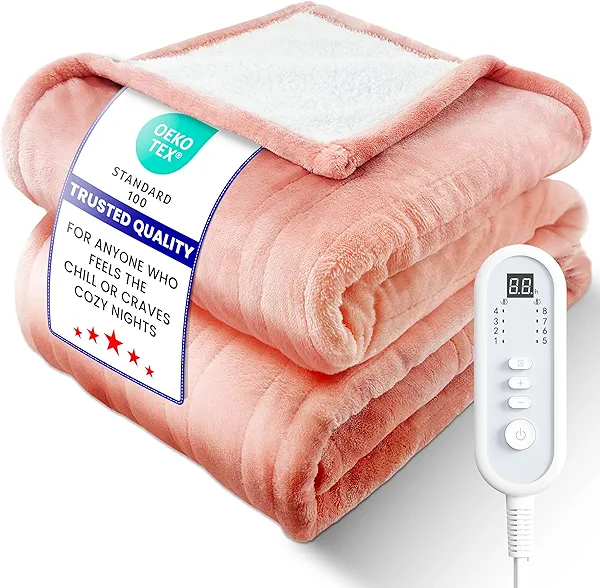 LEERUN Electric Heated Blanket Throw, Ultra‑Cozy Premium Flannel & Sherpa, Even Heat Distribution & Stable Temp, 1–8H Auto‑Off, 8 Temps (86–125.6°F), Overheat Protection, Ideal Gifts for Grandma