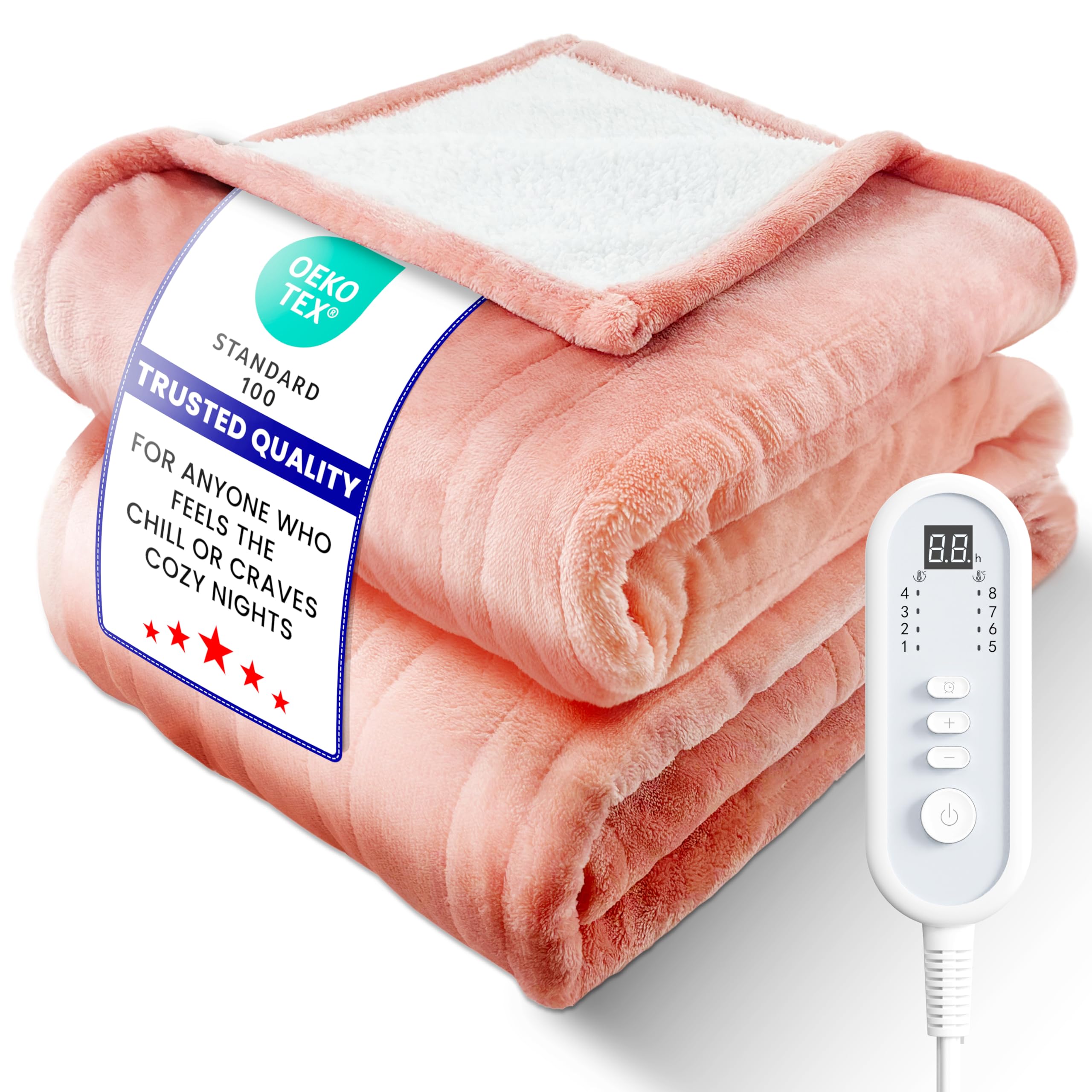 Electric Heated Blanket Full Size, Ultra?Cozy Premium Flannel & Sherpa, Even Heat Distribution & Stable Temp, 1–10H Auto?Off, 8 Temps (86–125.6°F), Overheat Protection, Ideal Gifts for Grandma