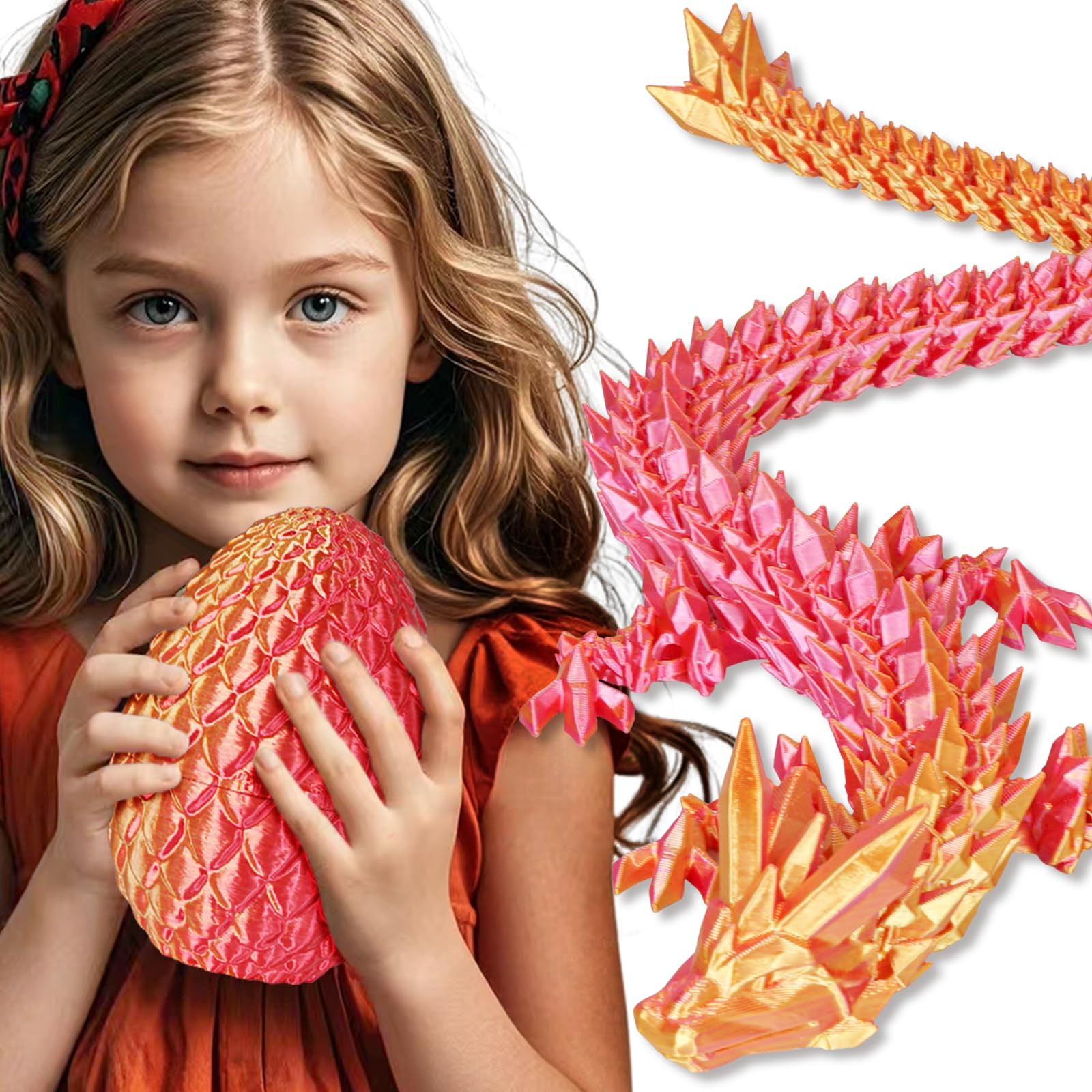 Olee Odee Dragon Egg with Dragon Inside 3D Printed Surprise Toys for Kids Adults Gifts Christmas Stocking Fillers Easter Desk Toy Office Room Decor, Orange Red, L (H:7.1 in / 18cm)