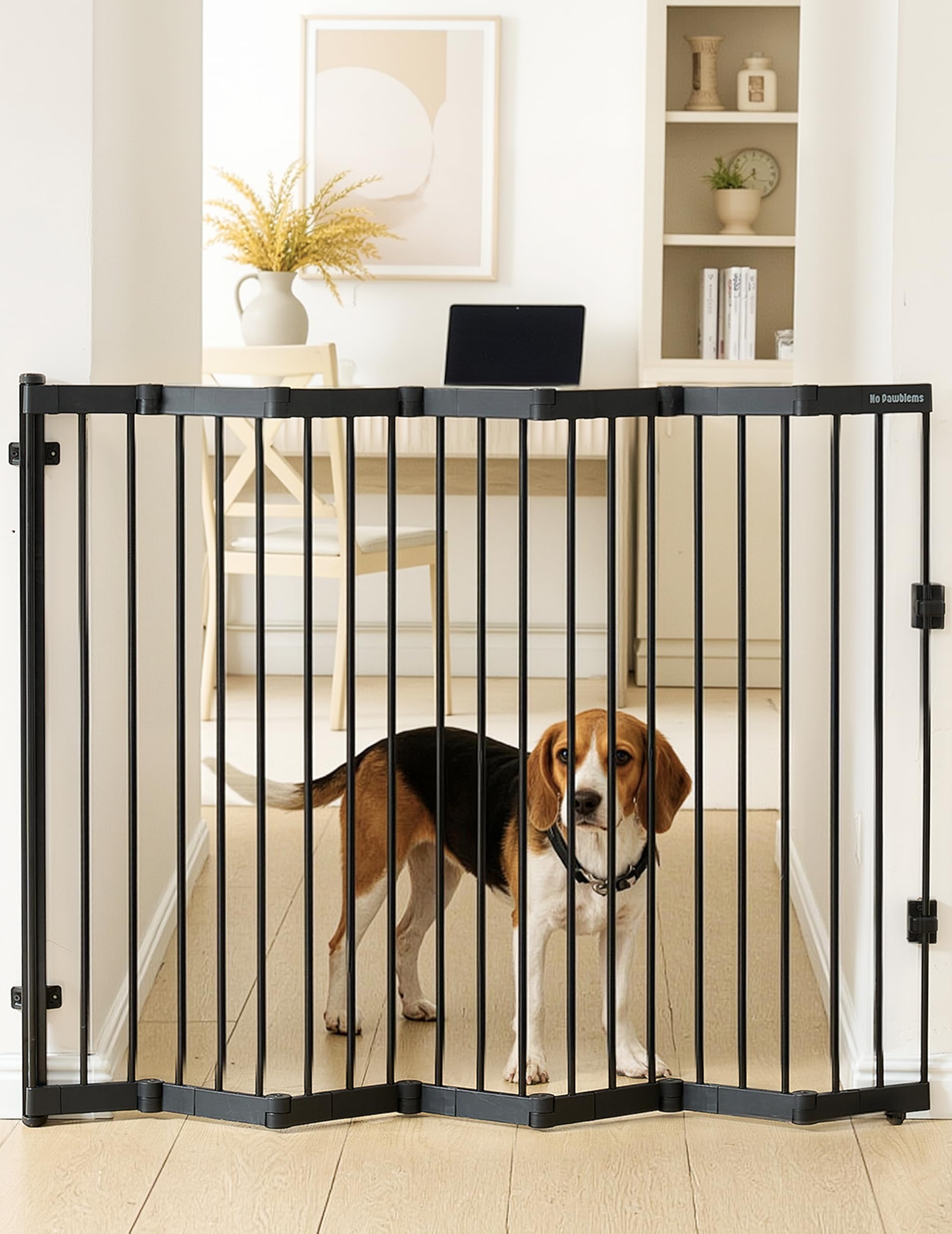 No Pawblems Retractable Safety Gate, Metal Adjustable Dog Gate for Doorways, Stairs &amp; Hallways, Expands to 45" Wide, 36" Tall Gate, Auto Retract Design, No Bottom Bar, Black