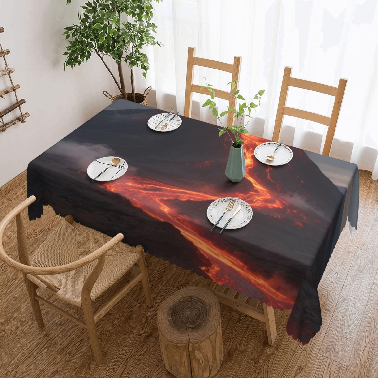 FekiLoot Rectangle Tablecloth 54 X 72 Inch, Classic Stain ‎Resistant Table Cloth Reusable Washable Table Cover Volcano Tabletop Decor for Kitchen Dining Party Indoor Outdoor Use