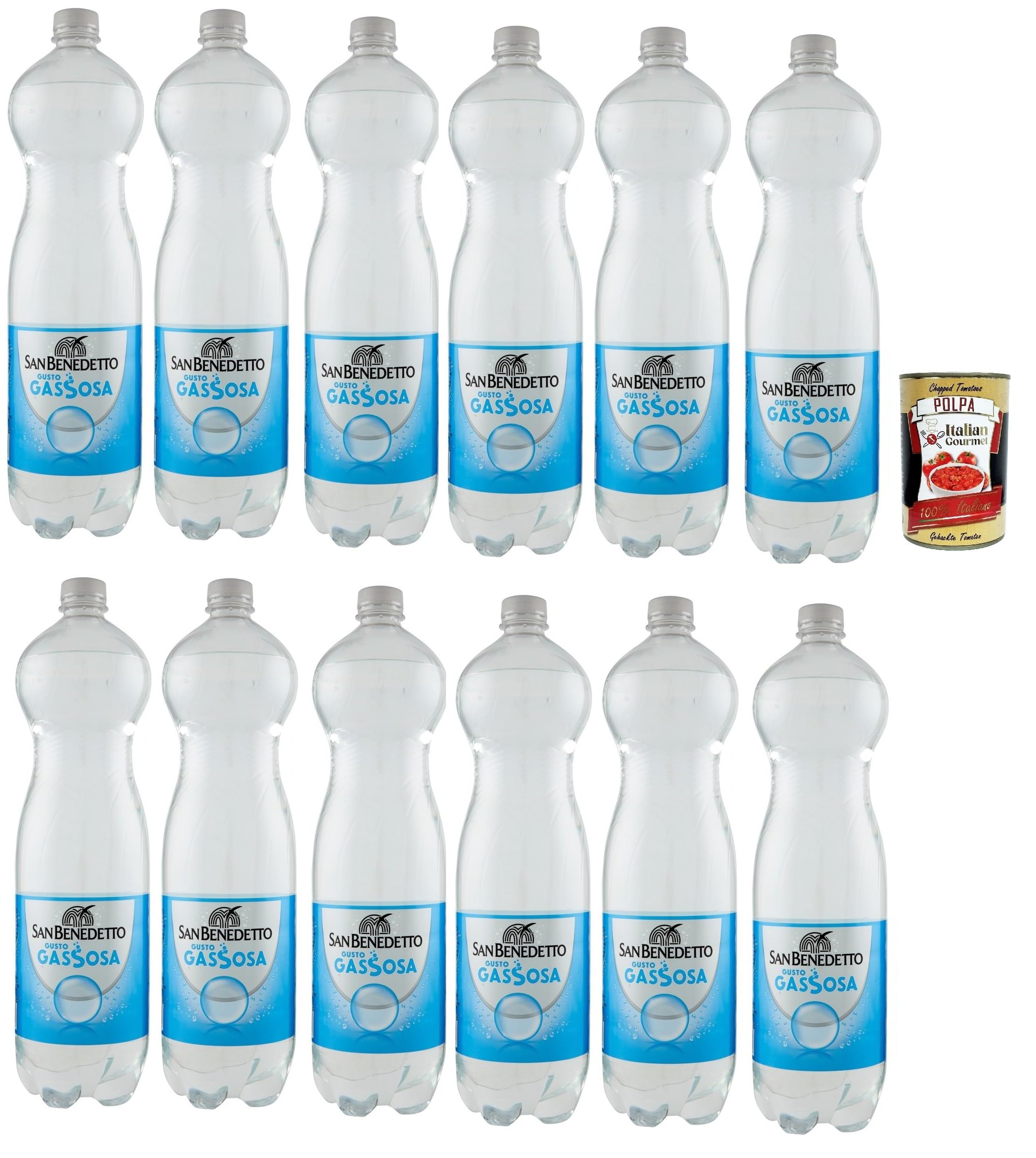 San benedetto Gassosa, Erfrischendes italienisches Alkoholfreies Getränk, Tonic Wasser, PET 12x 1.5 Lt Einweg, erfrischend, lemonade soft drink + Italian Gourmet polpa 400g