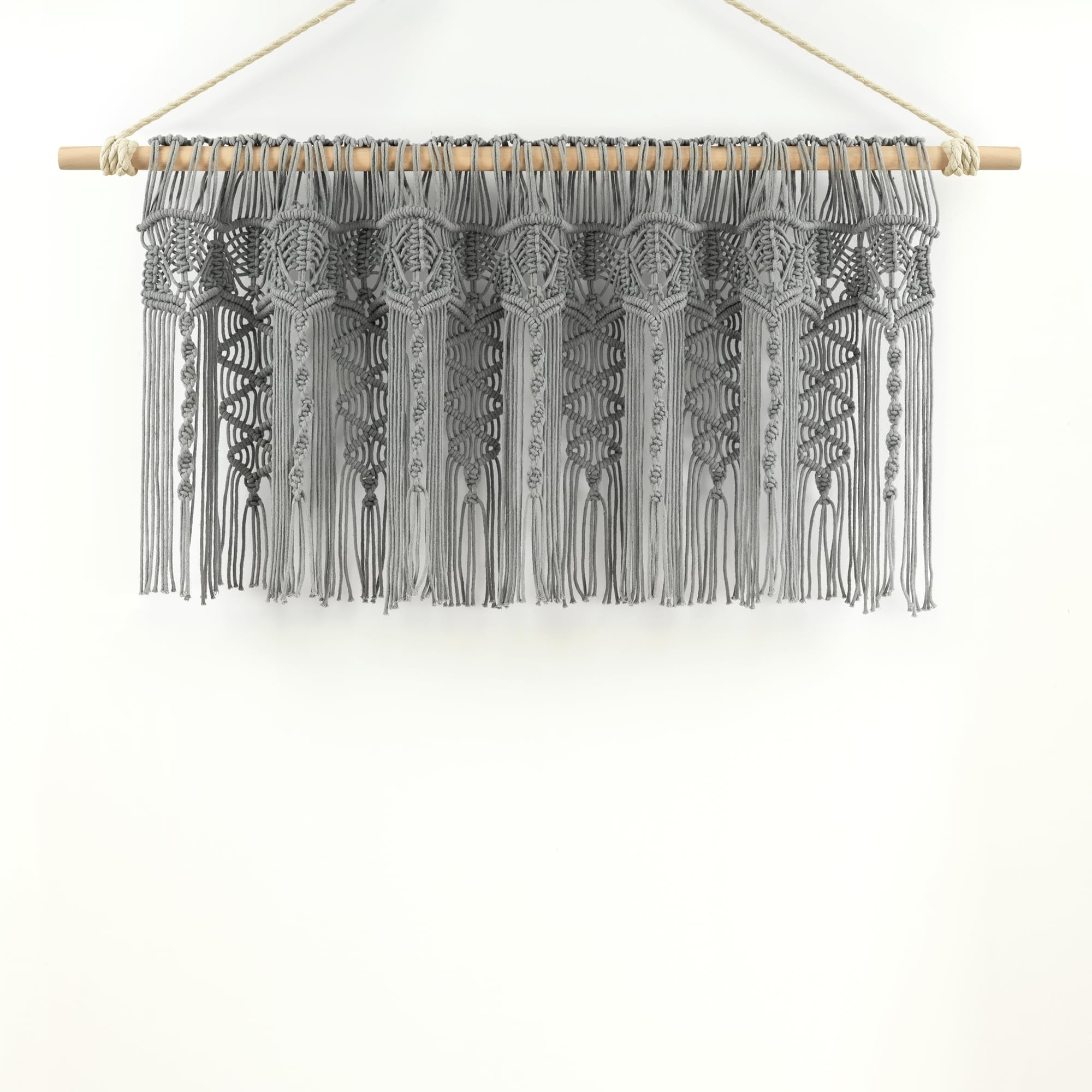Lush Decor Cantonnière en Coton texturé macramé bohème - 127 cm de Large x 50,8 cm de Long - Rideaux de Cuisine et décoration Murale - Rideaux de fenêtre de Salle de Bain - Gris