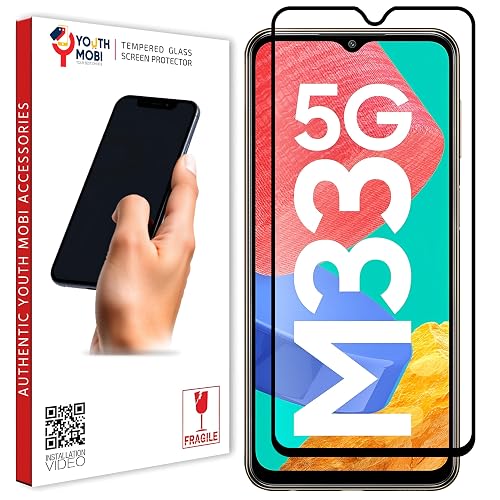 YOUTH MOBI Edge To Edge Tempered Glass For Samsung Galaxy M04 / A04S / M33 / F23 / F13 / M23 / A23 / M13 4G / M13 5G With Easy Self Installation Kit For Cellphone| Black Pack Of 1