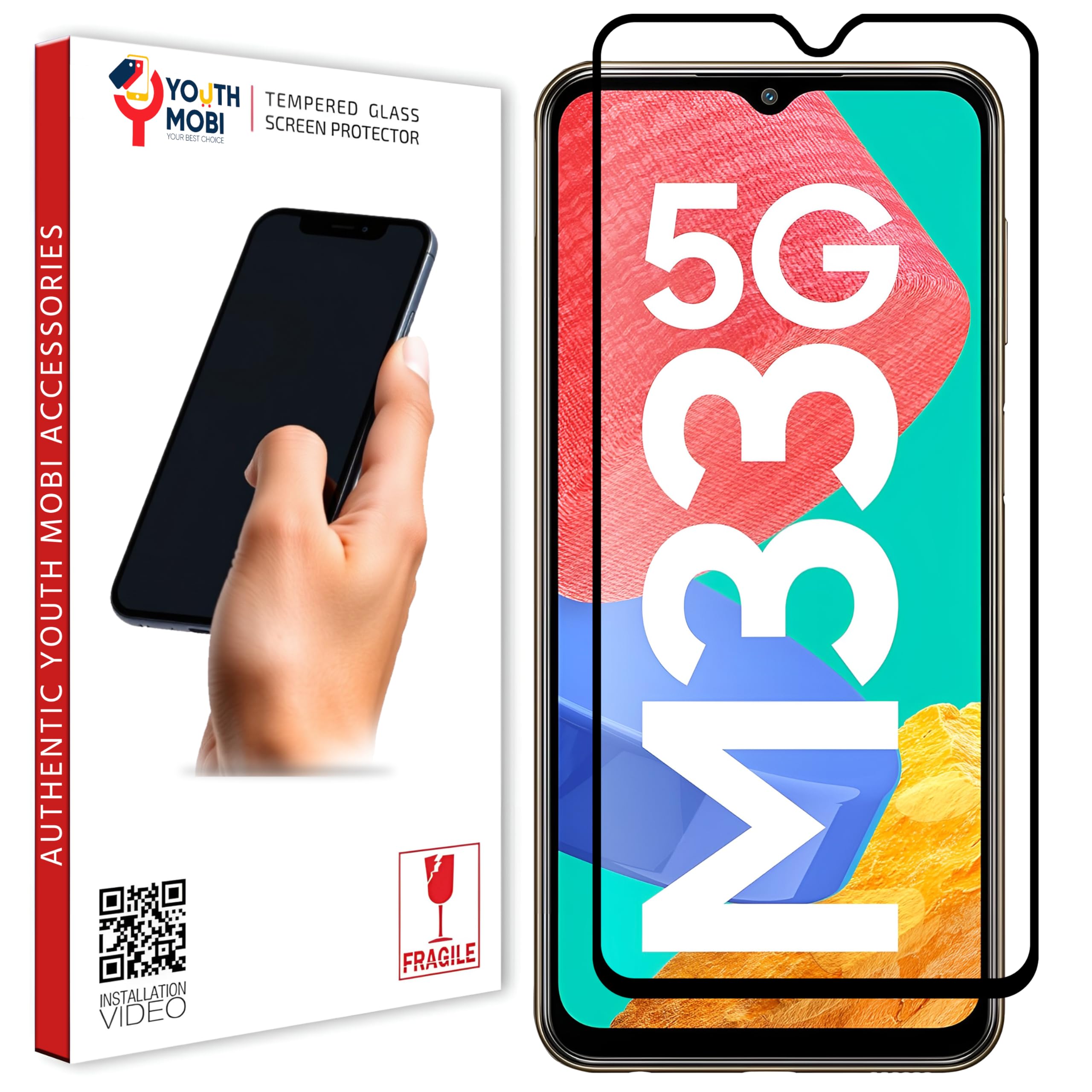 YOUTH MOBI Edge To Edge Tempered Glass For Samsung Galaxy M04 / A04S / M33 / F23 / F13 / M23 / A23 / M13 4G / M13 5G With Easy Self Installation Kit For Cellphone| Black Pack Of 1-image-44