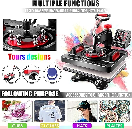 Miniatura 4 de AKEYDIY Máquina de prensa de calor de 15 x 12 pulgadas, máquina de prensa de camisetas digital de 360 grados, sublimación de transferencia de calor