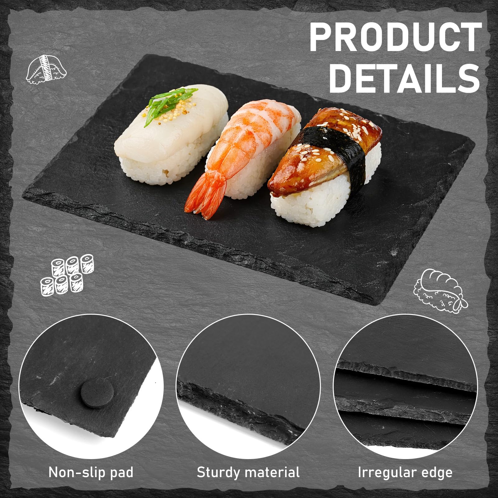 Juego de 15 placas de pizarra de 22 x 15 cm, rectangulares de piedra natural, placas de piedra negra para tapas de queso y filetes, platos de pizarra rústicos