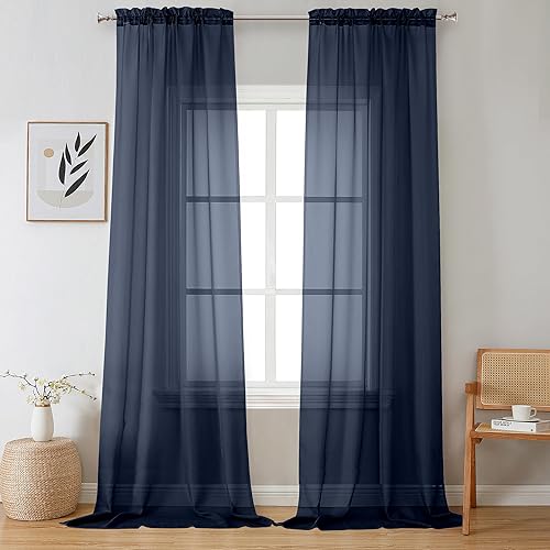 Miniatura 249 de OVZME 2 paneles de cortina traslúcidas para ventana, 96 pulgadas de largo, para dormitorio, diseño de bolsillo superior para cortinero, tratamiento