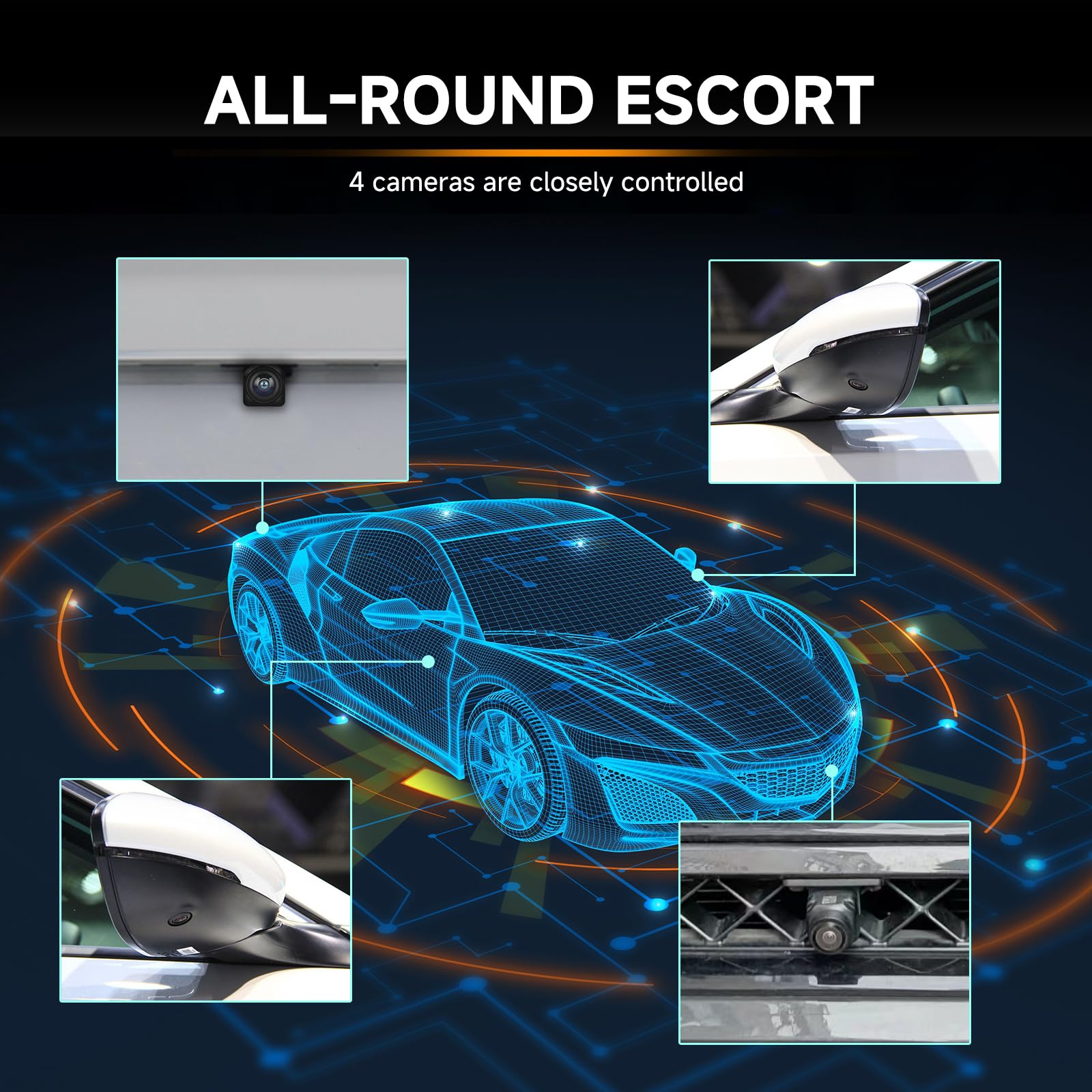 Telecamera panoramica per auto a 360°, telecamera per auto 1080p con visione panoramica a 360°, impermeabile IP67 con visione notturna HD, ausilio al parcheggio, visualizzazione 2D/3D