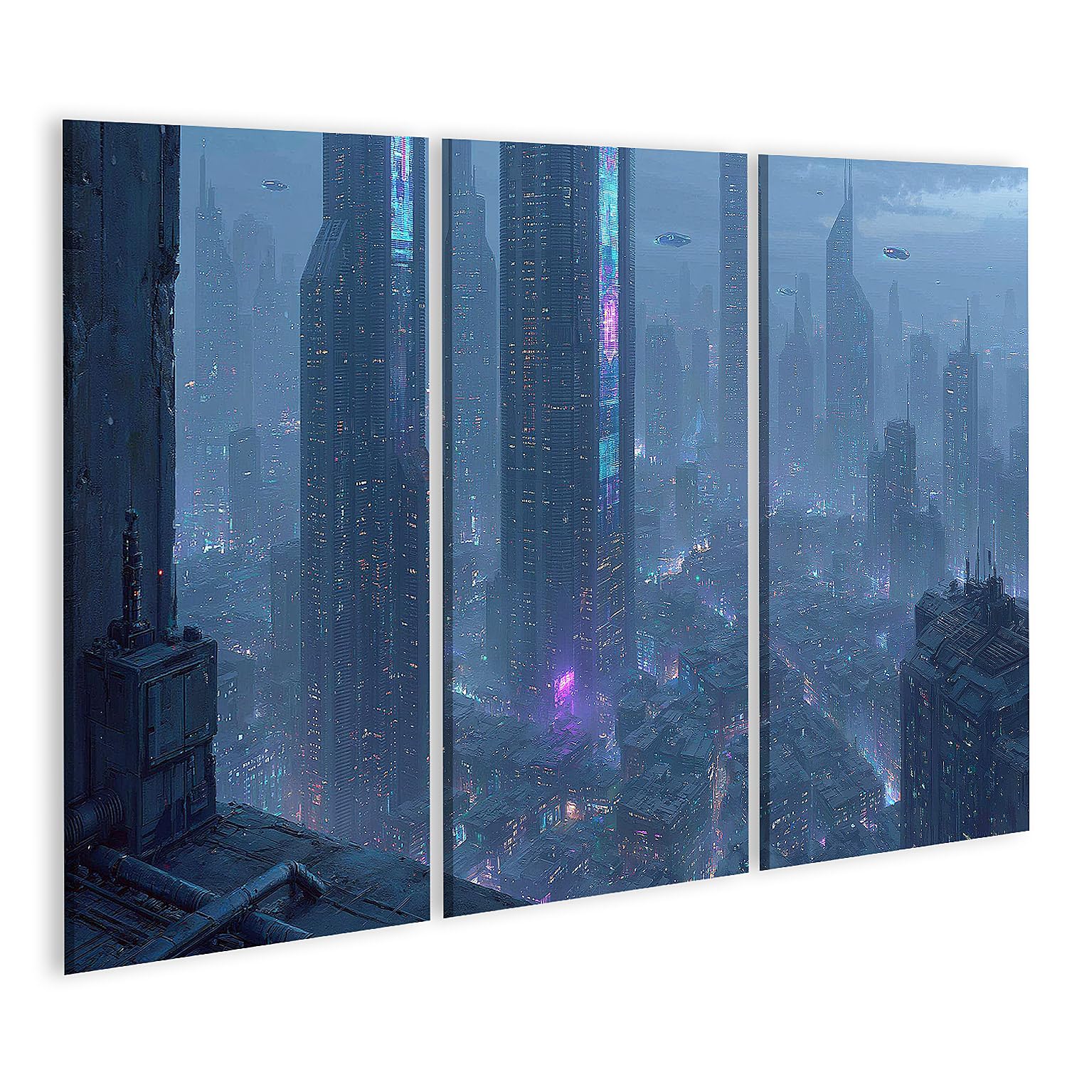 islandburner Quadro su tela Futuristico Cyberpunk Urbano Murale Ufficio per gli appassionati di fantascienza - 3 pezzi