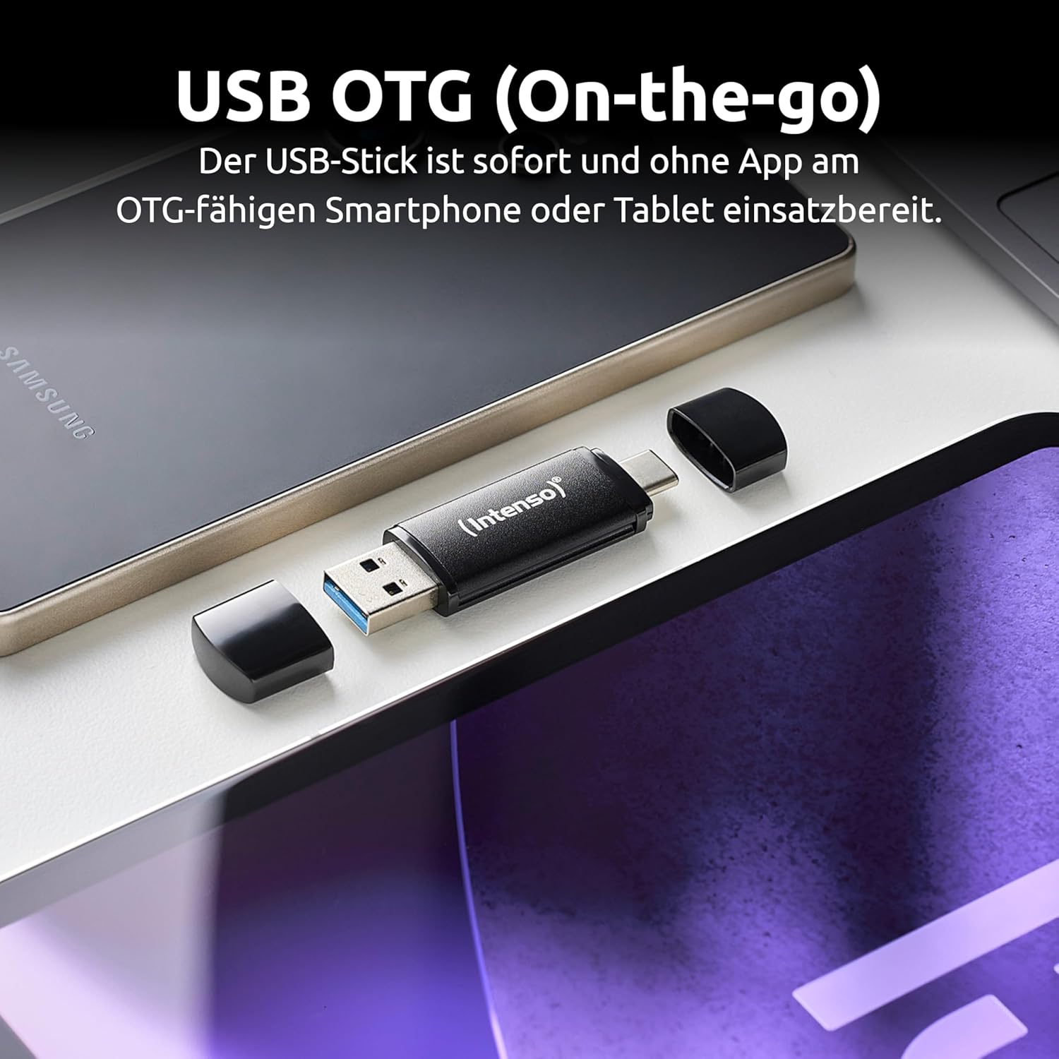 Intenso Flex Line USB Flash Drive, 64 GB - Dual USB Flash Drive 3.2 Gen 1x1 with USB-C & USB-A for OTG Enabled Smartphone, Tablet, Laptop & PC, 70 MB/s, Black