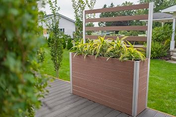 Vita Urbana 16 inch x 56 inch x 33 inch Embossed Vinyl Large Parklette Planter with Trellis, Espresso Brown, Woodgrain, PVC, BPA and Pthalate Free, VT17534