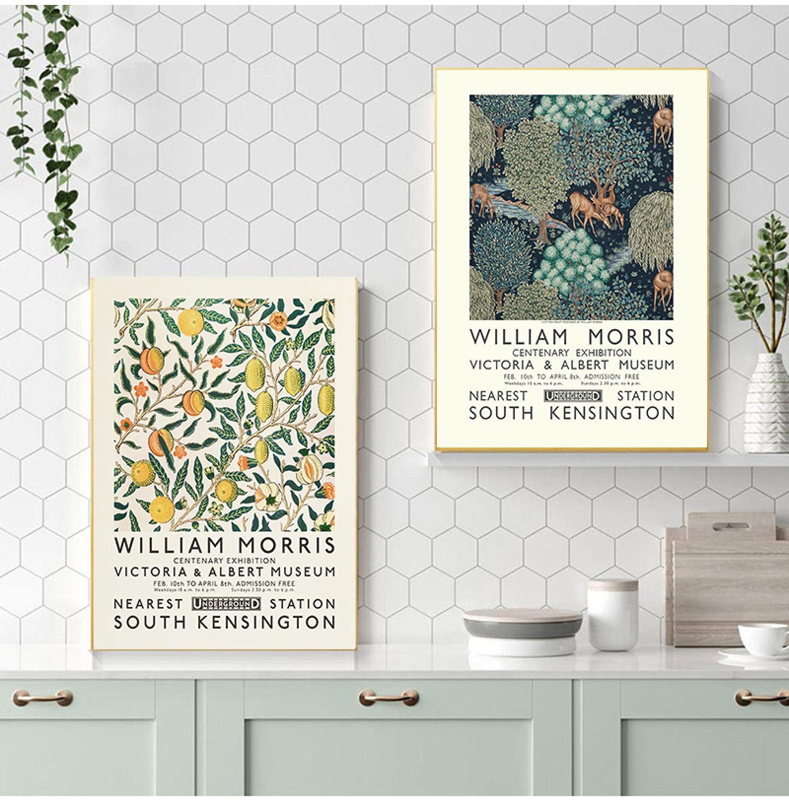SDVIB London Underground Art Nouveau Pittura Murale William Morris Stampa Su Tela Il Victoria and Albert Museum Exhibition Poster 60x80cm-3 Pezzi Senza Cornice
