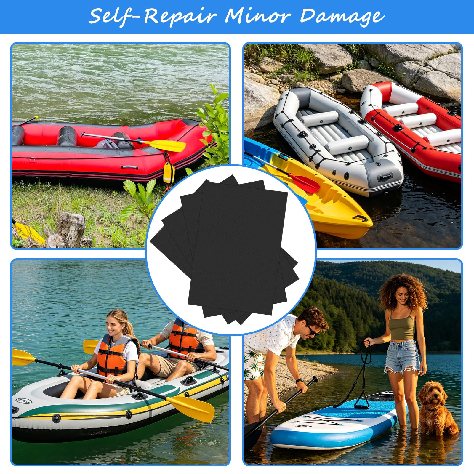 Parche de Reparación de PVC Impermeable, 4 Piezas, para Kayak, Bote Inflable, Canoa