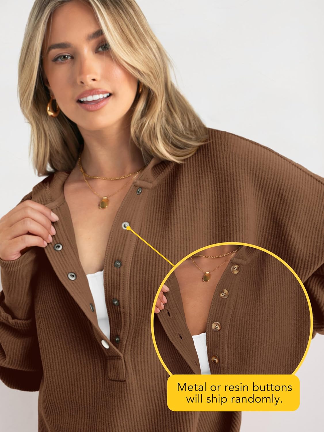 PRETTYGARDEN Womens Fashion 2026 Oversized Long Sleeve Hoodie Button Down V Neck Sweatshirt Side Slit Casual Pullover Tops - Image 5