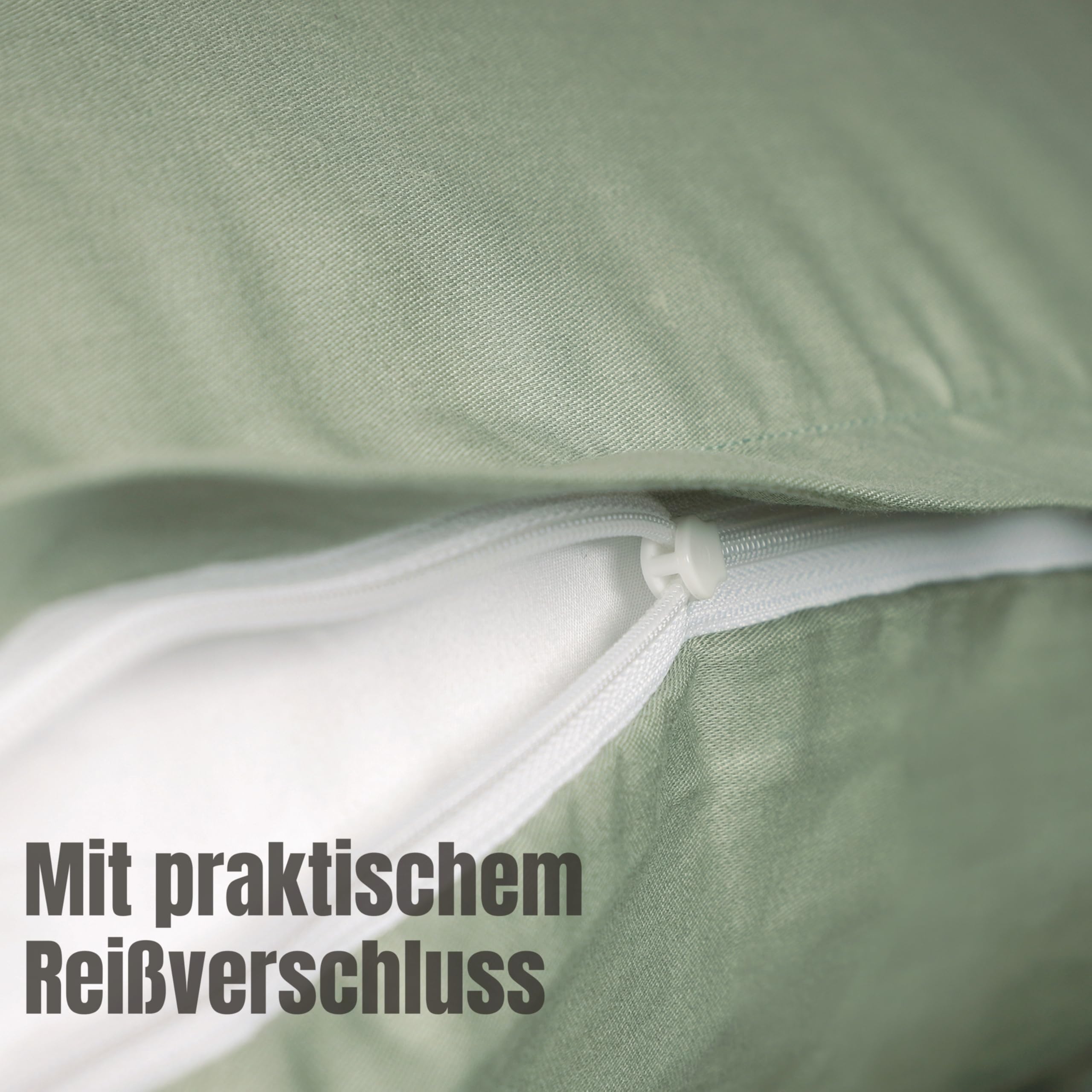 SCHÖNER WOHNEN Satin Bettwäsche 155x220 Baumwolle Grün - Luxus Bettwäsche-Set 2teilig - weich & atmungsaktiv - 1x Bettwäschebezug & 1x Kopfkissenbezug 80x80cm Frühling Duvet Cover Set - ÖKO-TEX