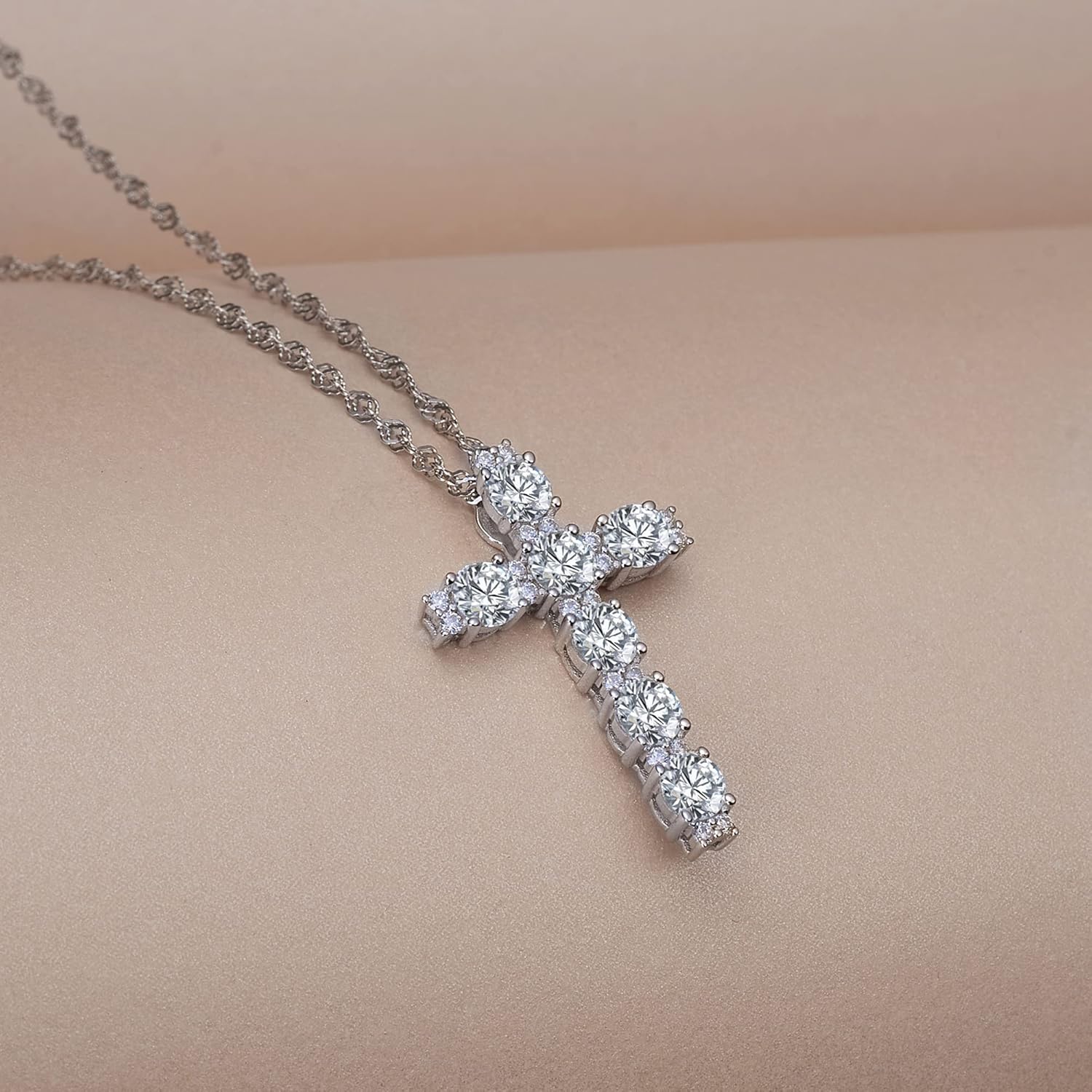 CannyCat Moissanite Cross Pendant Necklace for Women 4.0 mm 27 pieces 2.3 CTTW D-E-F color VVS Moissanite Cross Necklaces Platinum-Plated Sterling Silver 16+2” Chain Anniversary Womens Gift - Image 4