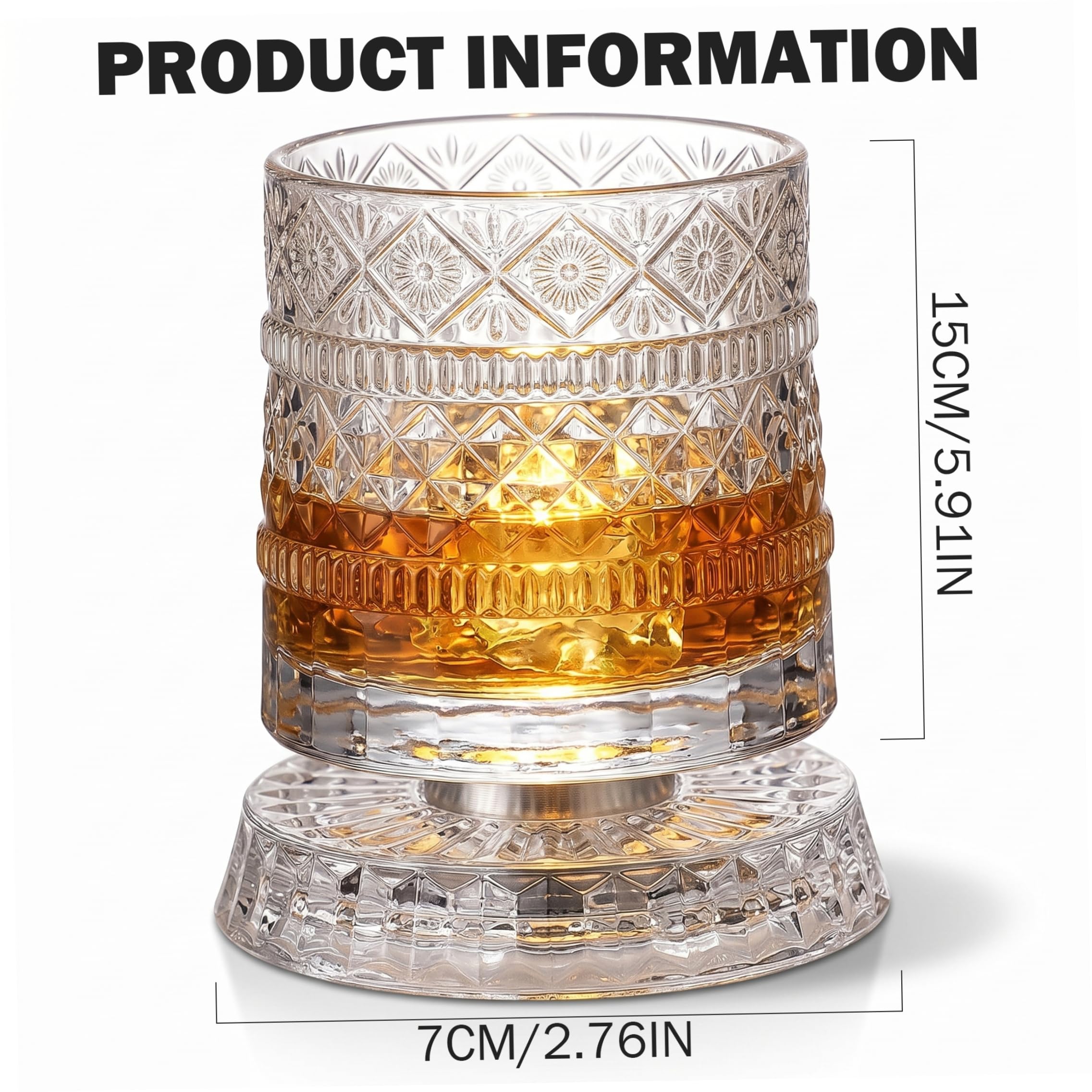 Verres à whisky rotatifs, verre à whisky en cristal de luxe, verre cocktail rotatif texturé en diamant étoilé de 300 ml pour Ktv et bar domicile.
