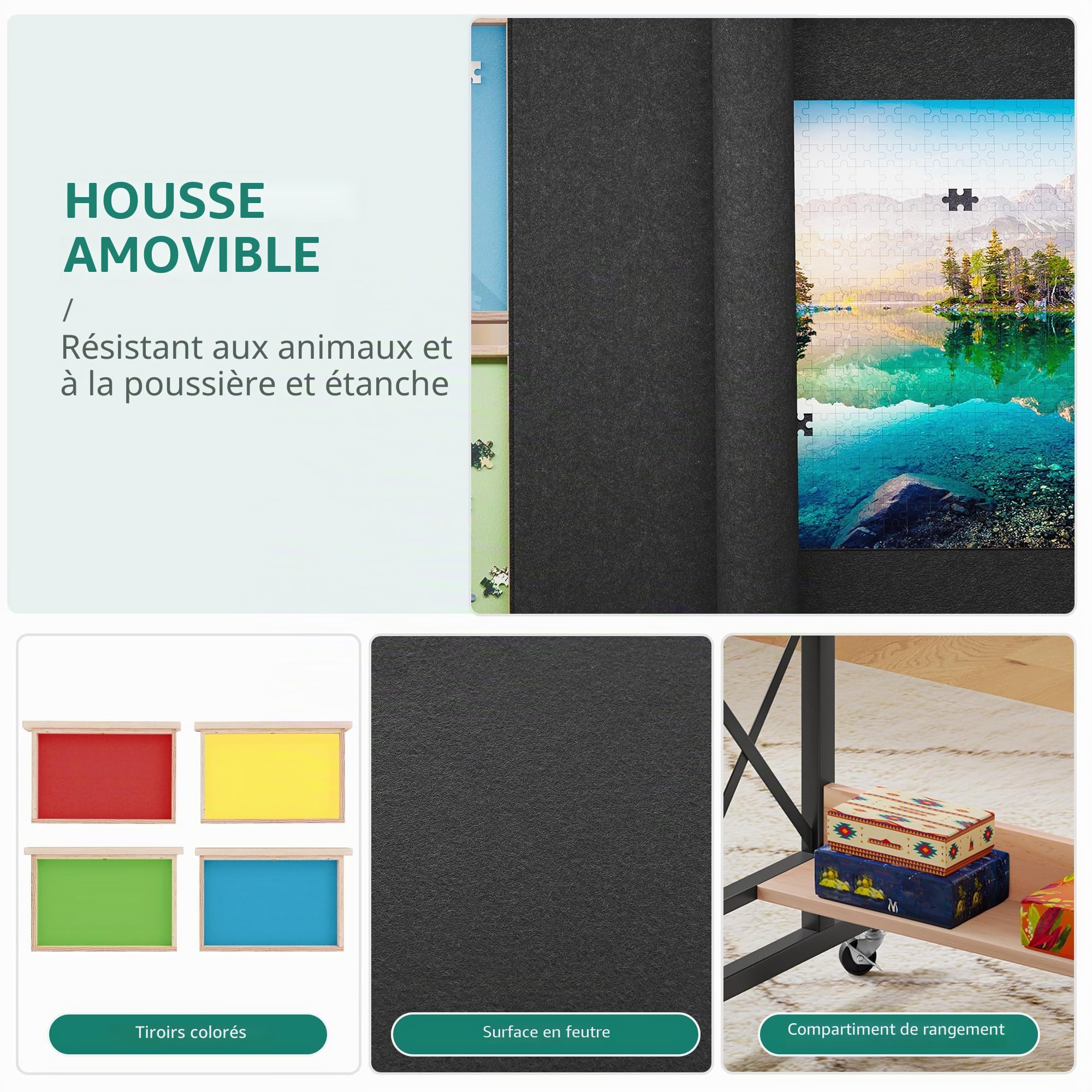 YITAHOME Table de puzzle de 1500 pièces avec 4 tiroirs, planche de puzzle inclinable réglable avec angle d'inclinaison et réglage de la hauteur, tables de puzzle portables avec couvercle et étagère de