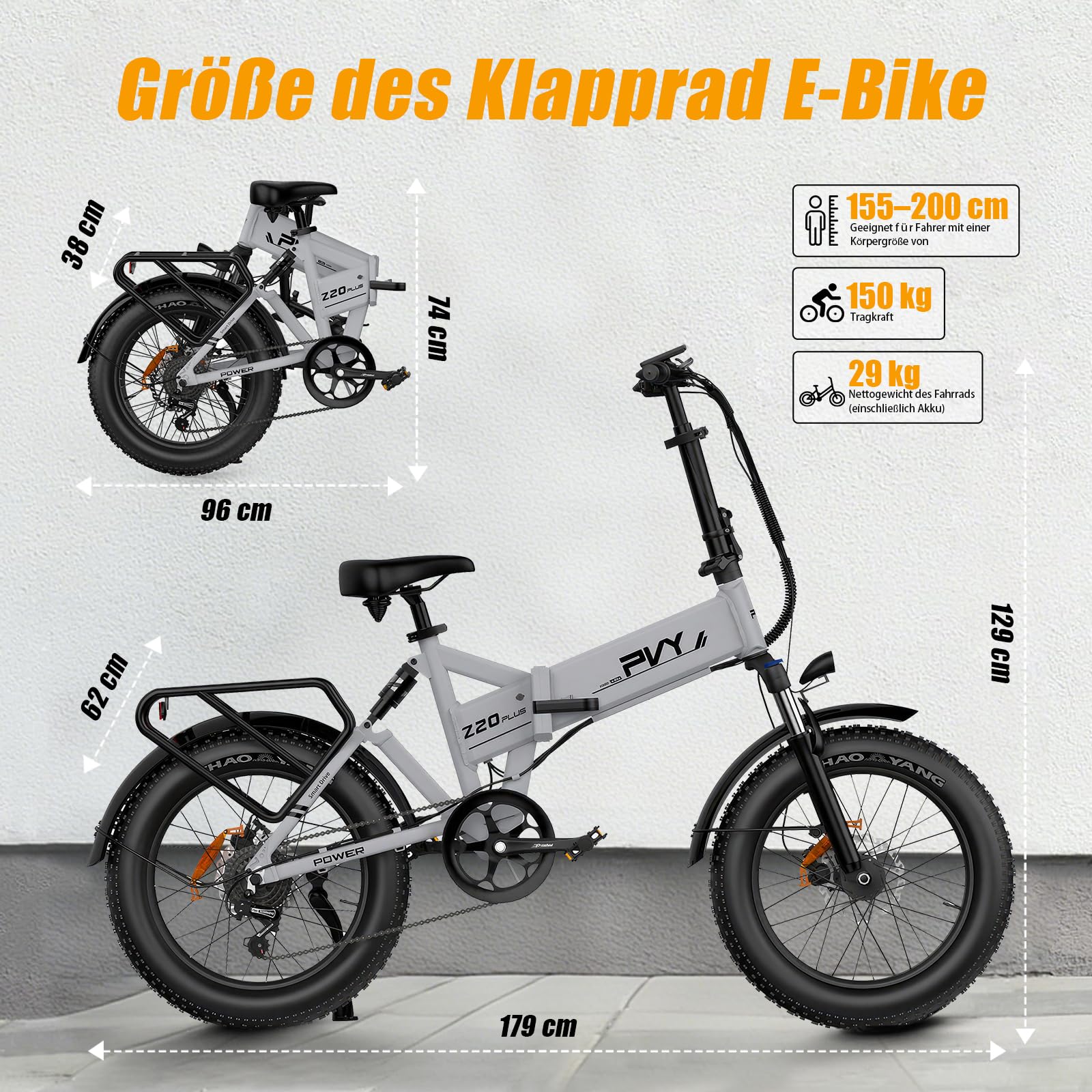 Z20 Plus E-Bike Klapprad, 20 * 4.0 Fatbike mit 48V 16,5Ah Akku, 250W Motor, 100Nm Drehmoment, 7-Gang Getriebe, Reichweite bis zu 120km, All Terrain E Bike für Herren Damen