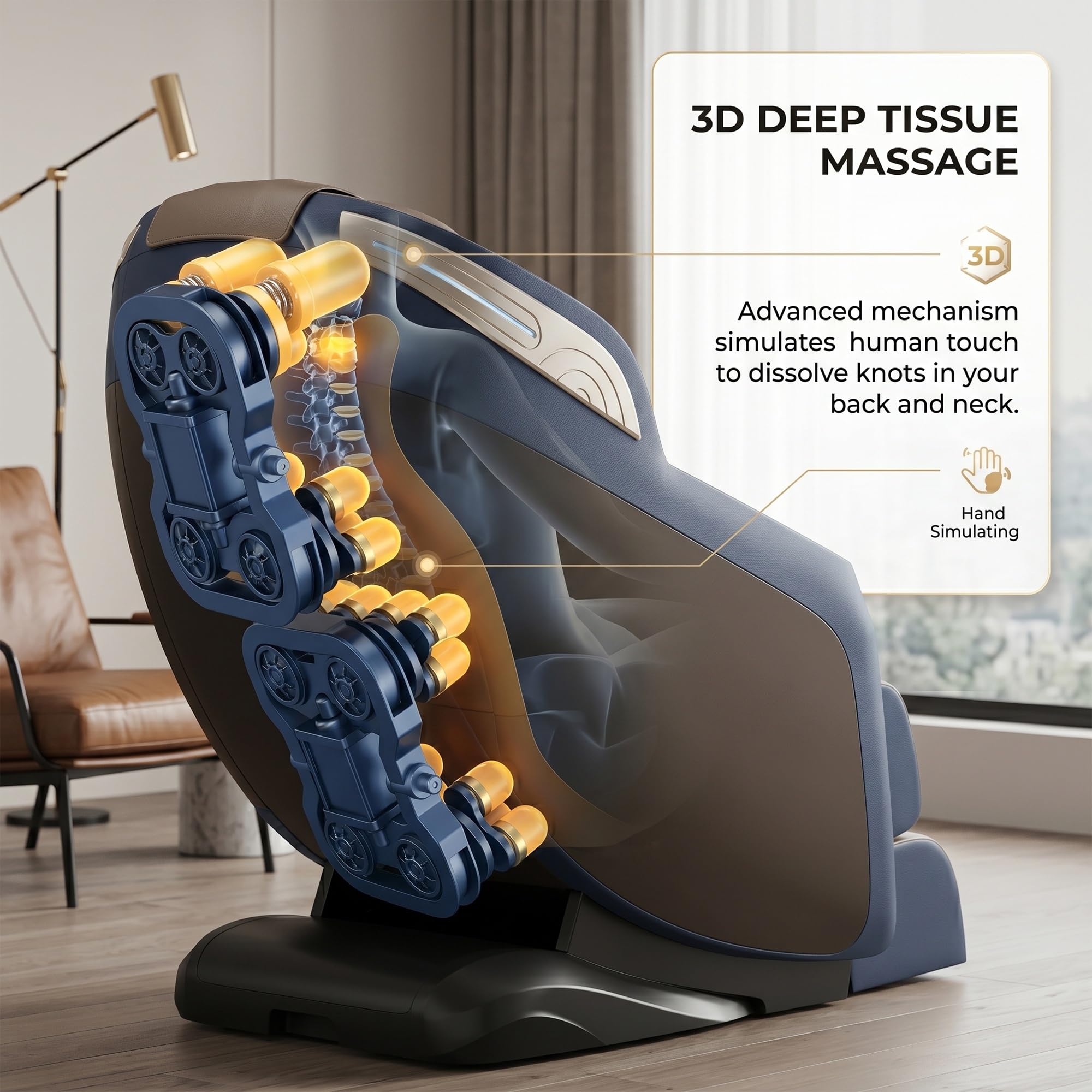 Sillón de Masaje Todo el Cuerpo Gravedad Cero Shiatsu con Control de Voz AI Pantalla Táctil LCD y Calor Relajante(Blue)