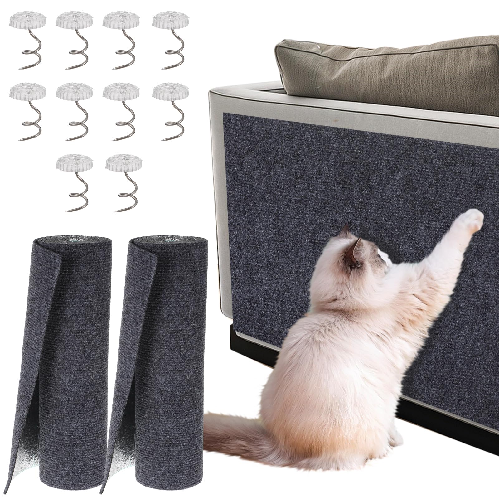 Sibba 2PCS Self-Adhesive Cat Scratch Mat Trimmable 78.74 × 15.74” Cat Scratching Couch Furniture Protector Cats Scratcher Carpet DIY Pet Scratch Post Pads Replacement for Indoor Grinding Claws Sofa