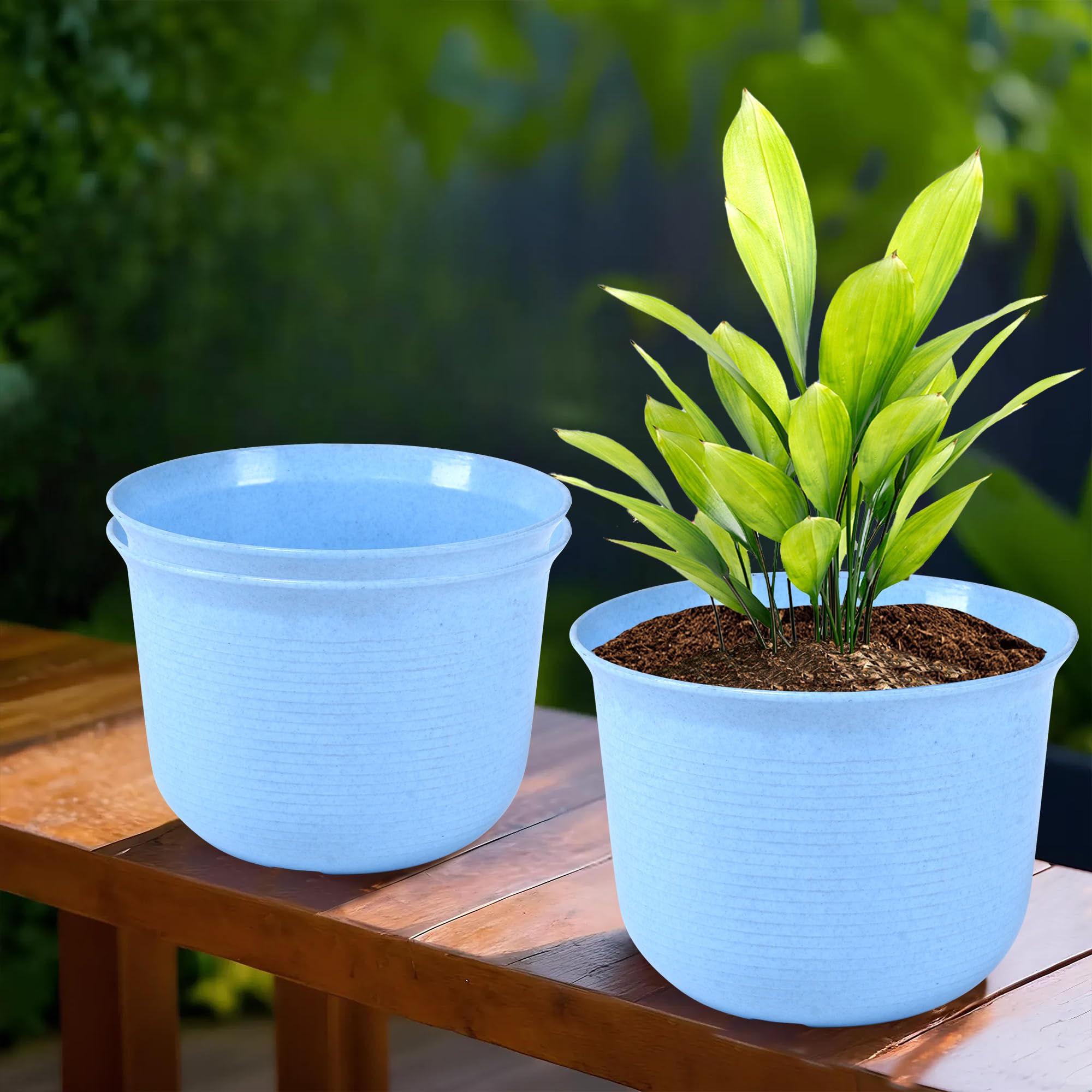 Marble Flower Pot with Plate - Blue -13 Marble Flower Pot with Plate - Blue -13