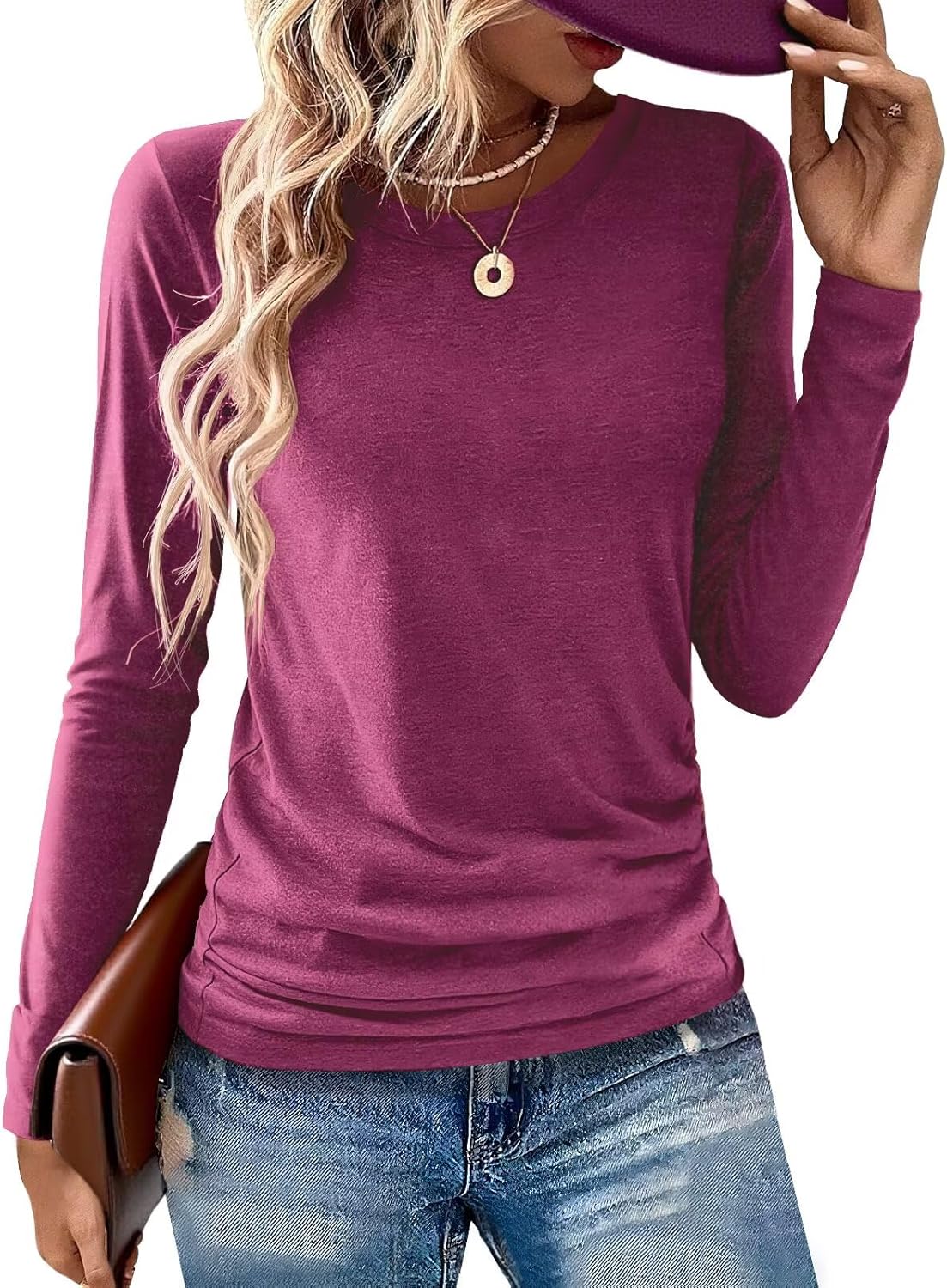 2 Pack Womens Tops Crewneck Soft Long Sleeve Shirts Fall Clothes Casual Tshirts Basic Tee - Image 2