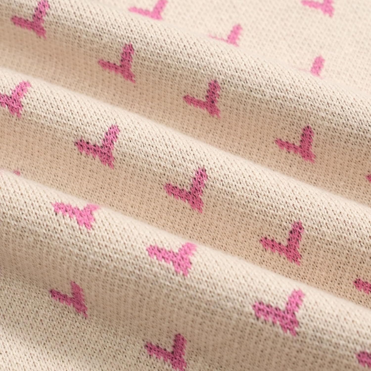 OXKNIT Women's Knit Long Sleeve T-Shirts, 1960s Mod Style Retro Bird and Heart Pattern Crewneck Casual Knitted Tops