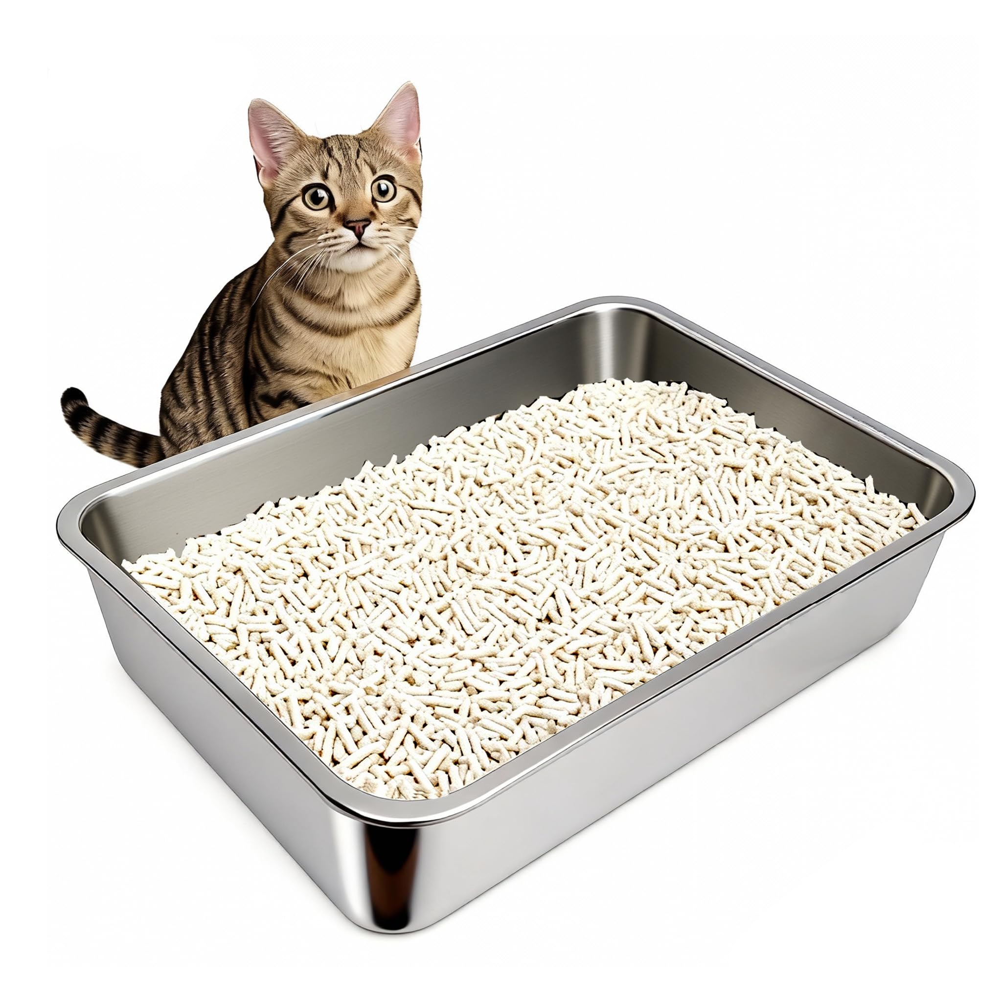 Gimars Extra Large Thicken Stainless Steel Litter Tray - Easy to Clean High Side Rustproof, Never Absorbs Odors Metal litter tray For Cats Rabbits
