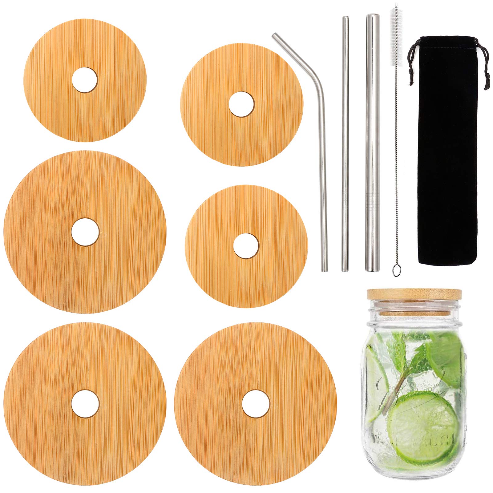 Buy QUIENKITCH 6 Pack Mason Jar Lids with Straw Hole, Bamboo Mason Jar