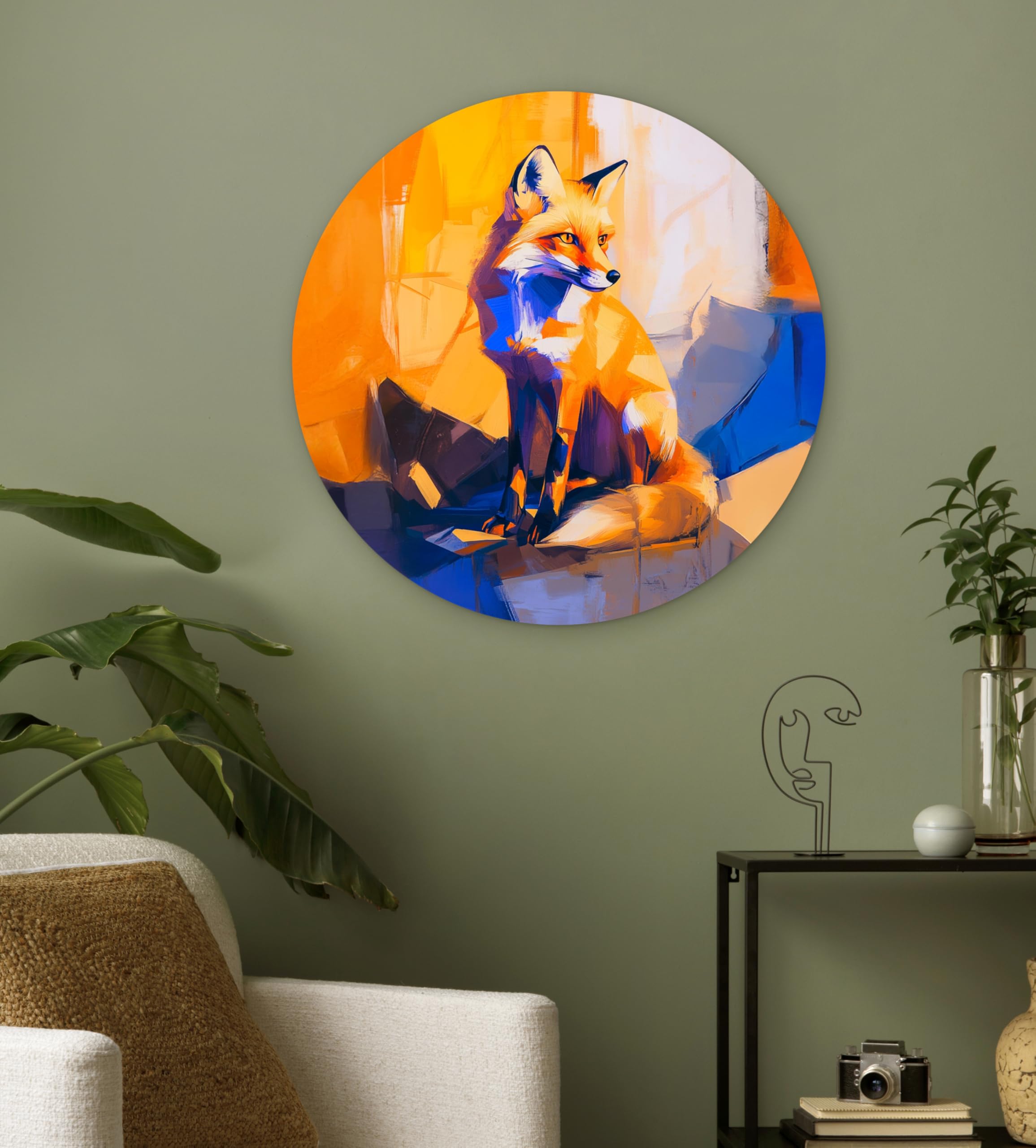 MuchoWow© Wandkreis Ø60 cm Home Decor Modern Dekoration Deko Wandbilder Wanddekoration Zimmerdeko Wohnung Wall XXL Wohnzimmer Schlafzimmer Fuchs - Orange - Formen - Abstrakt