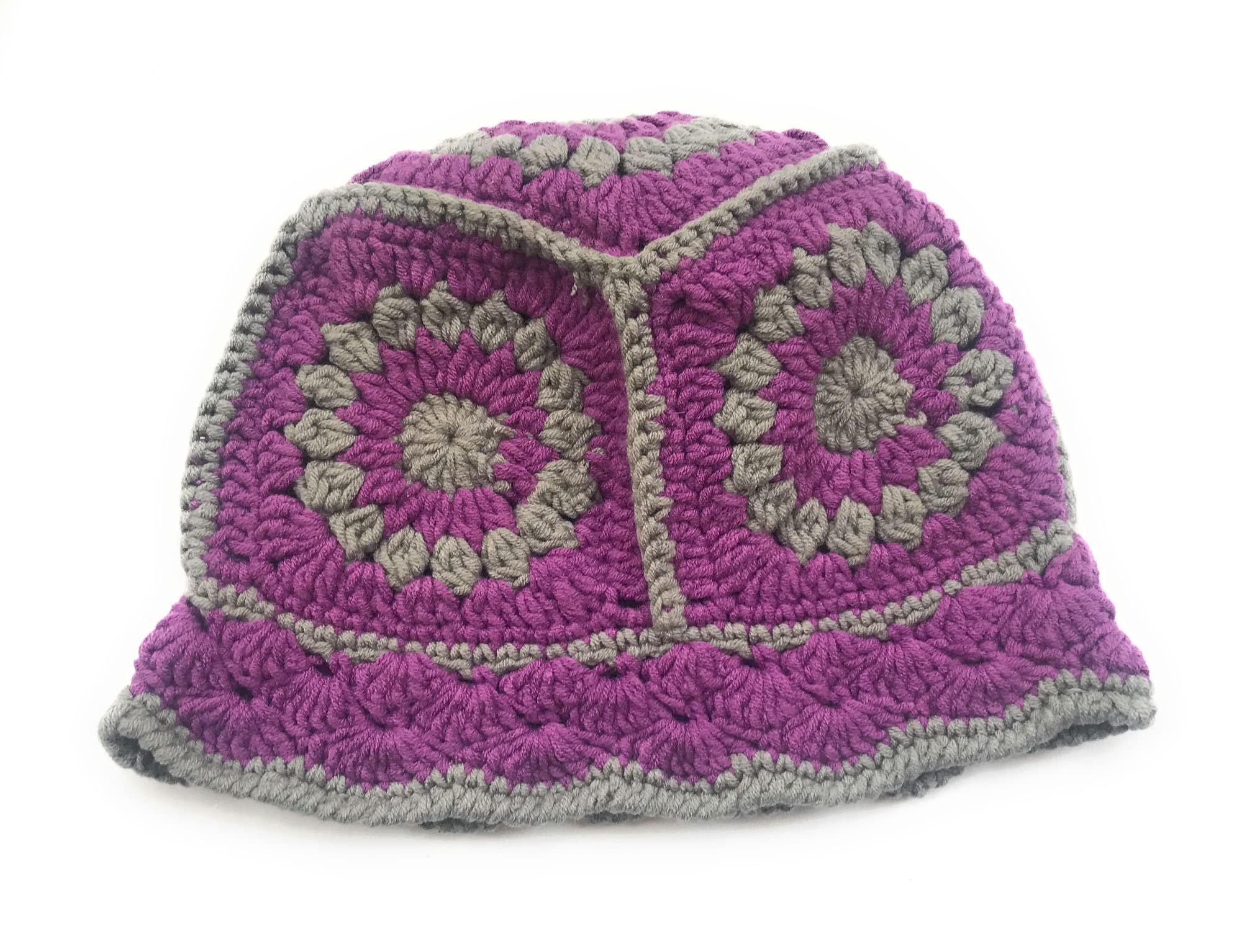 KGM Hand Crafted Knitted Crochet Bucket Hat - Festival Holiday Travel Summer Winter Hats (Purple)