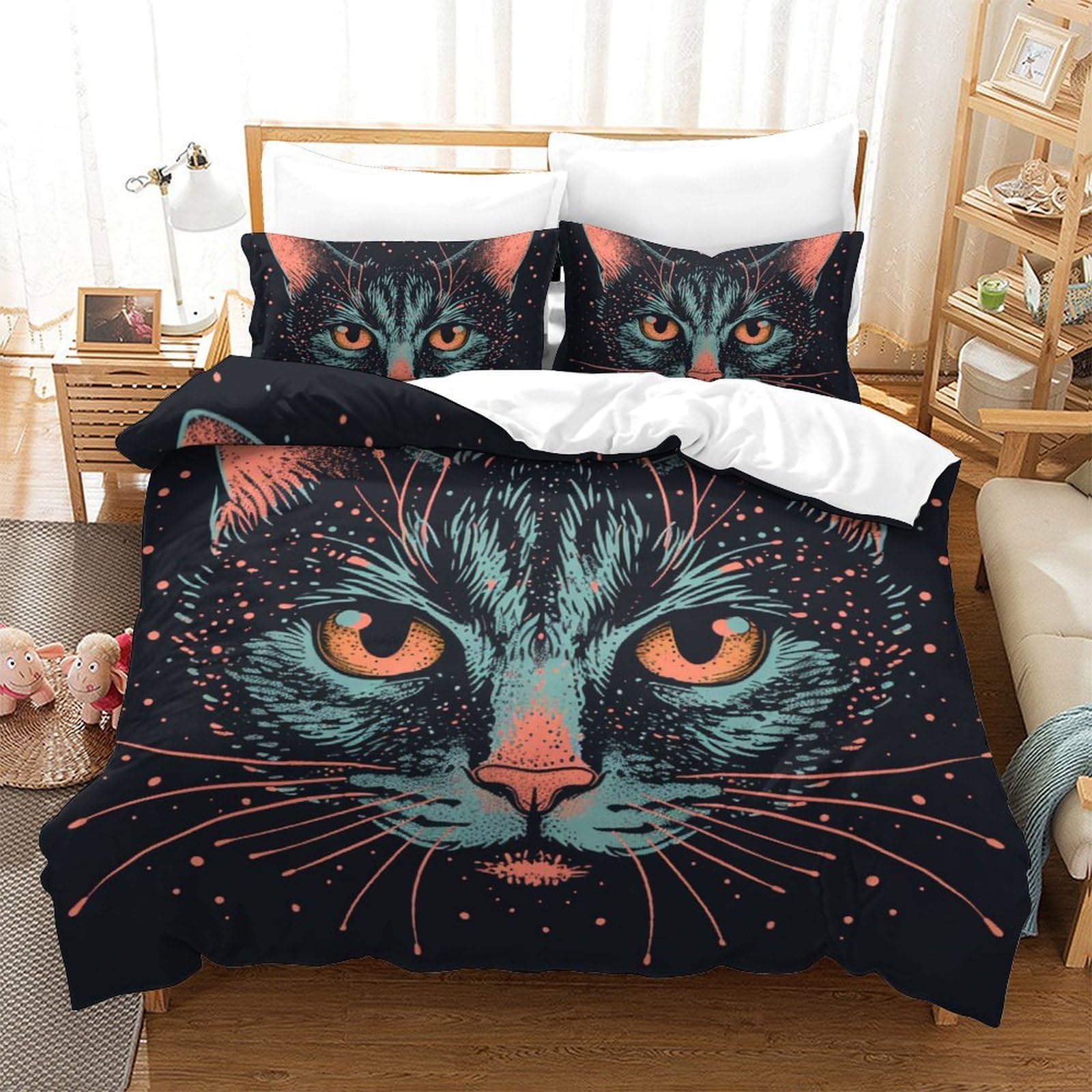 Linge de lit chat 3D 200 x 200 pour une chambre d'ado ou d'adulte cosy