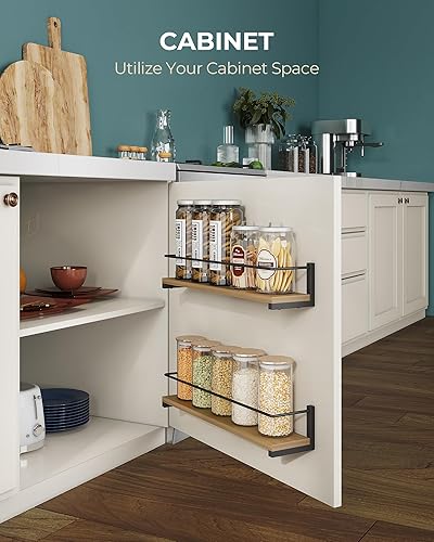 Miniatura 6 de OROPY Estante para especias montado en la pared, estante colgante de madera rústica para colocar sobre la estufa, pared de cocina, paquete de 4