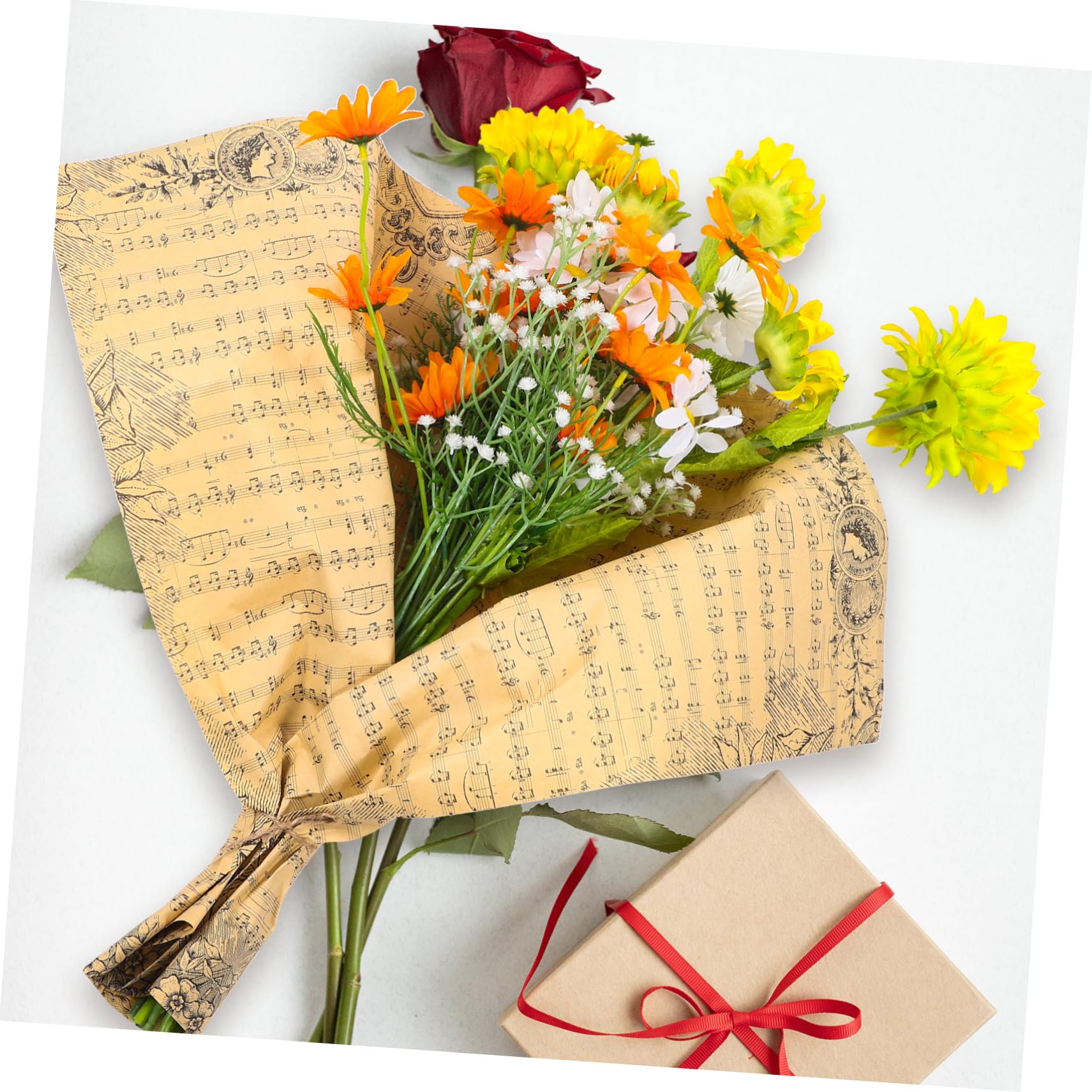 Gatuida Carta da Regalo Vintage per Bouquet di Fiori Note Musicali Nere, Set da 20 Fogli in Carta Kraft Resistente, Confezionamento Floreale per Regali Natalizi e Festività