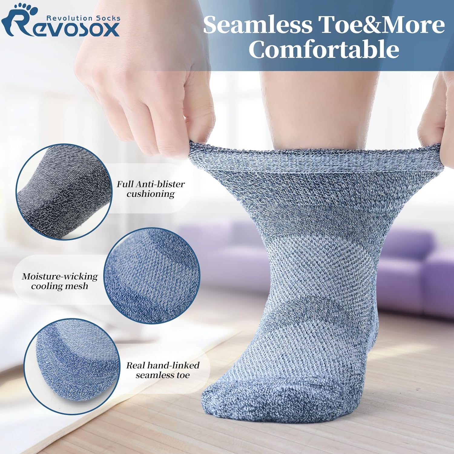 Diabetic Socks for Women Men,5 Pairs Non Binding Diabetic Ankle Wide Stretchy Loose Seamless Socks 7-9 9 11 - Image 3