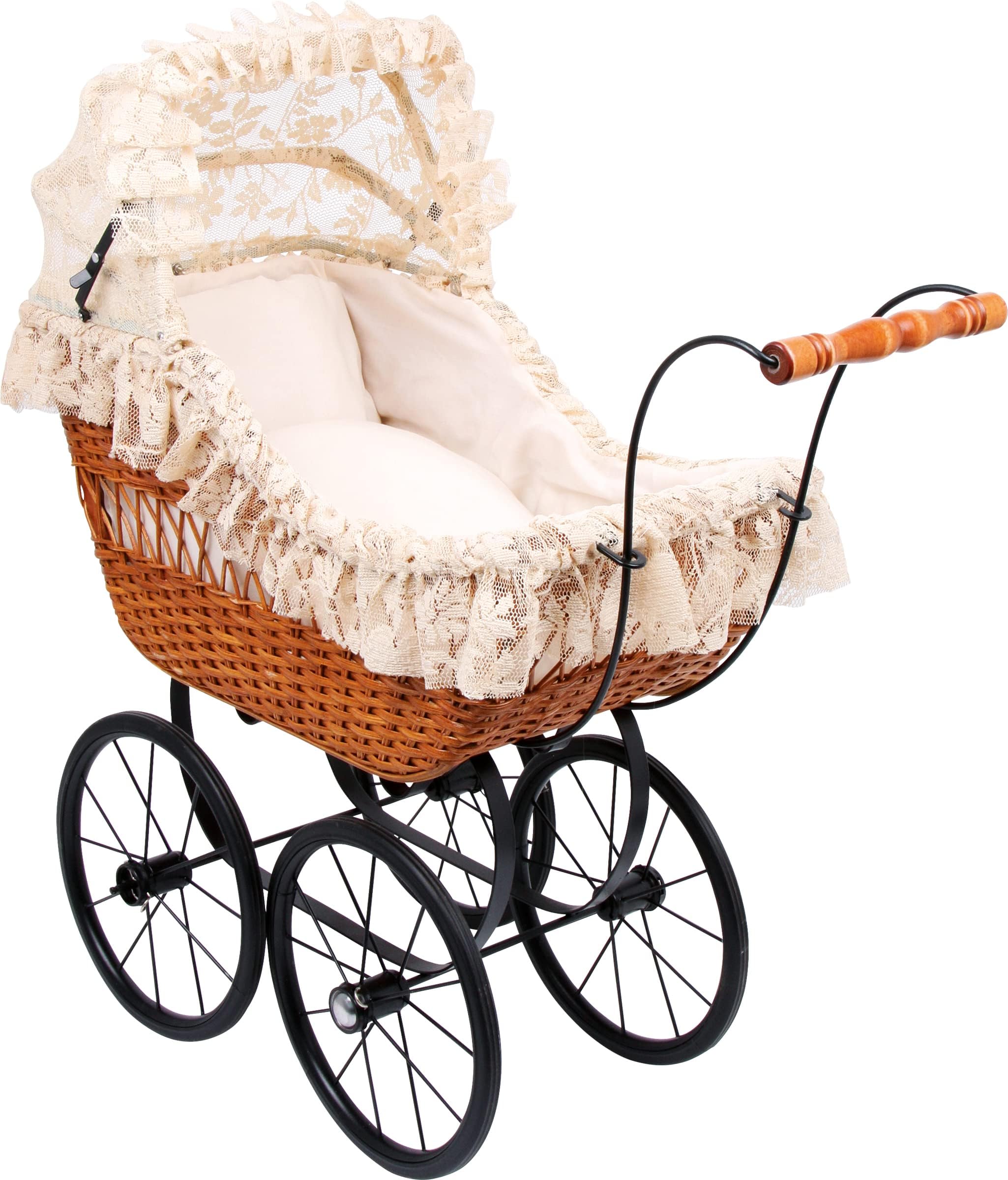 small foot 8773 Doll's pram "Cornelia" made of wood and wicker, movable canopy and incl. pillow and blanket