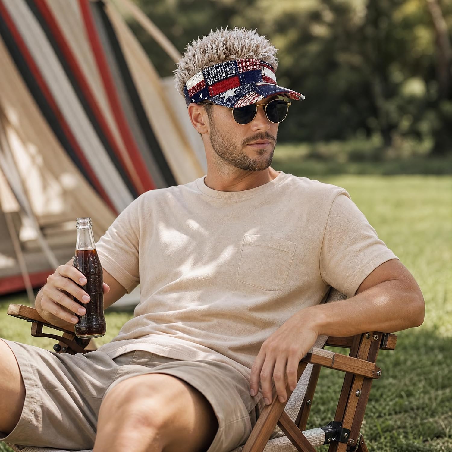 Men's Novelty Visor Cap with Fake Hairs Funny Spiked Wigs Fake Hair Baseball Hat Adjustable Peaked Outdoor Golf Sun Hat