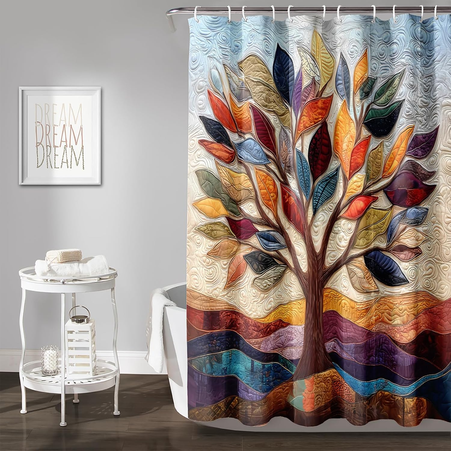 AILONEN Tree of Life Shower Curtains,Adults Rainbow Leaves Bath Curtain,Waterproof Fabric Curtain with Hooks,72" Wx72 H