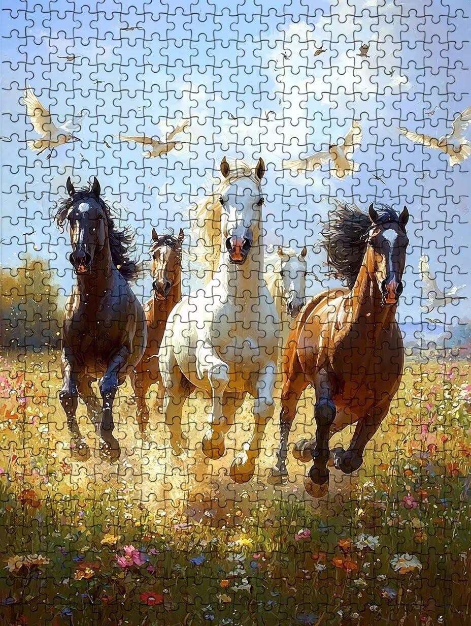 Puzzle 2000 sztuk, kwiaty i konie puzzle dla dorosłych 2000, drewniane puzzle, klasyczne gry edukacyjne, niemożliwe wyzwanie, rodzina gier, kreatywny prezent DX0YL1-390