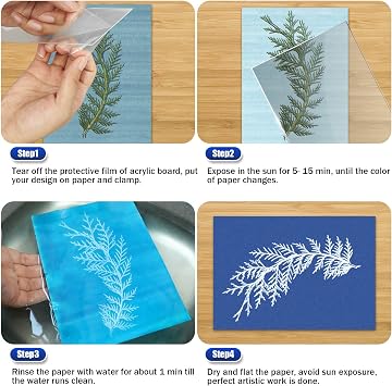Sun Print Paper Kit Cyanotype Paper, 24 Sheets Cyanotype Papers with 1 Sheet Acrylic Panel, High Sensitive Nature Sun/Solar Activated Sun Printing Art Paper for Arts Crafts DIY Project