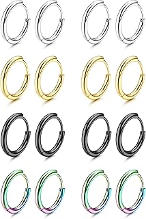 8 Pairs Surgical Stainless Steel Small Hoop Earrings for Men Women Hypoallergenic Huggie Hoop Earrings Helix Cartilage Tragus Daith Nose Piercing Jewelry 6mm/8mm/10mm