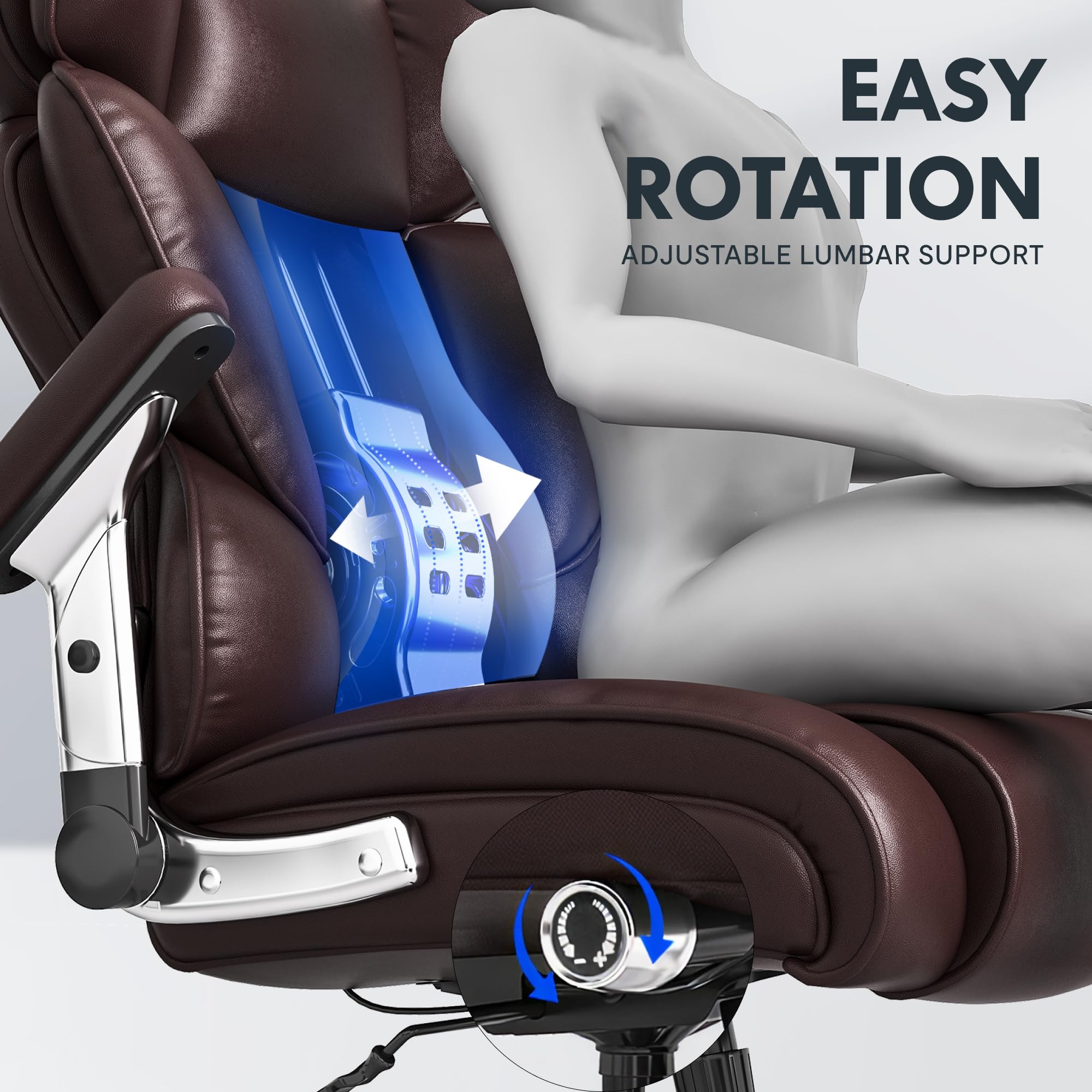 FLEXISPOT 600lbs Big and Tall Office Chair for Heavy People, Heavy Duty Computer Desk Chair with Dynamic Lumbar Support 2D Armrest Blade Wheels, Chairs for Home Office Gaming Working, Leather, Brown