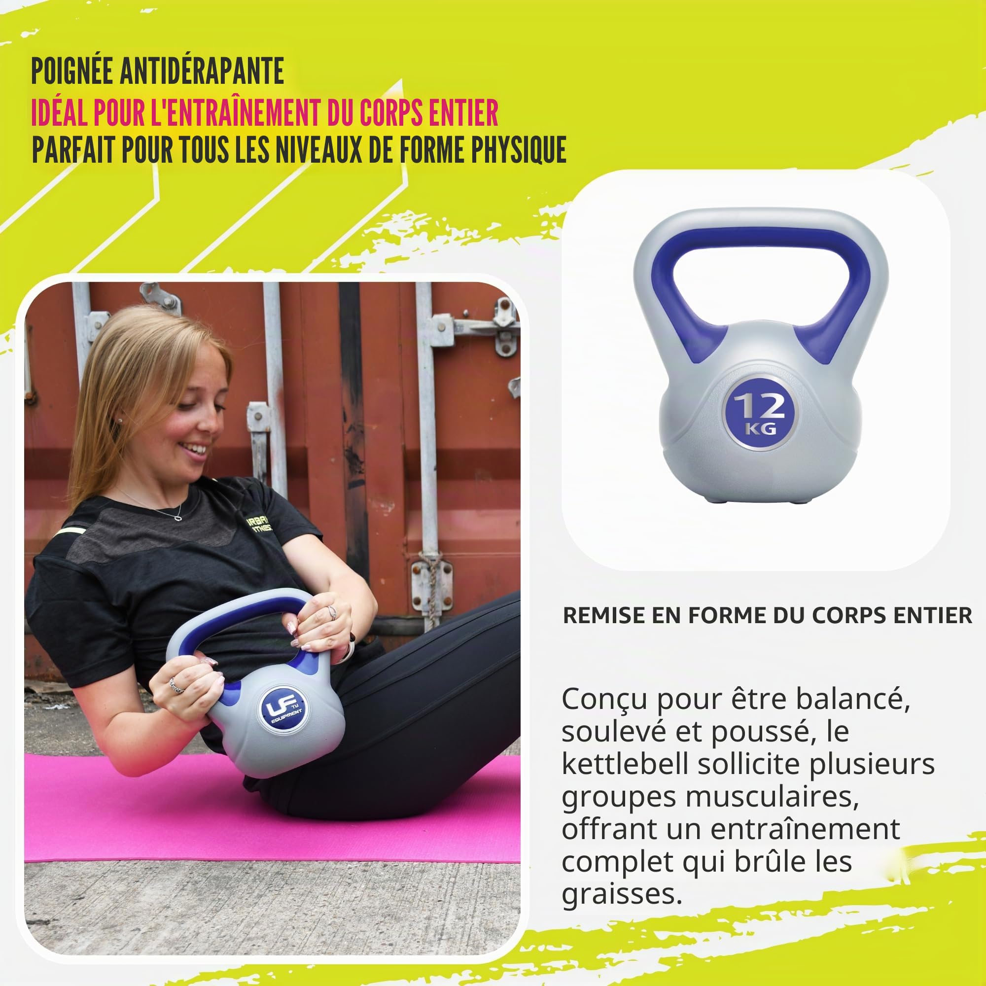 Kettlebell en Vinyle, 12 kg, Bleu Marine