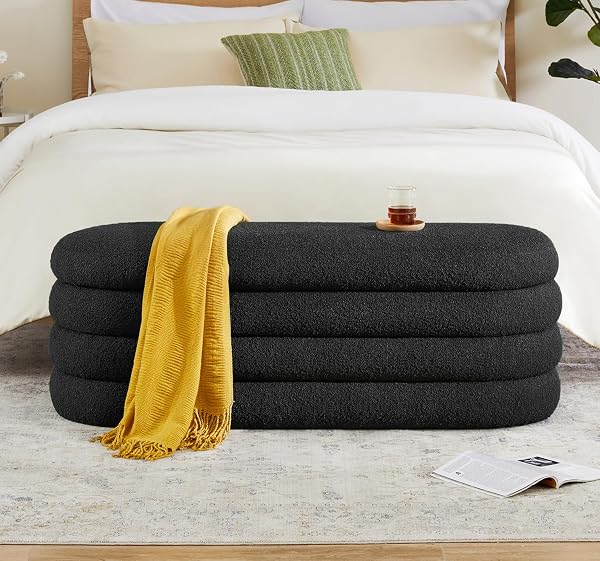 Busaurus Storage Ottoman Bench 49.2 Inch Upholstered Fabric Storage Bench for Bedroom End of Bed Aesthetic Large White S