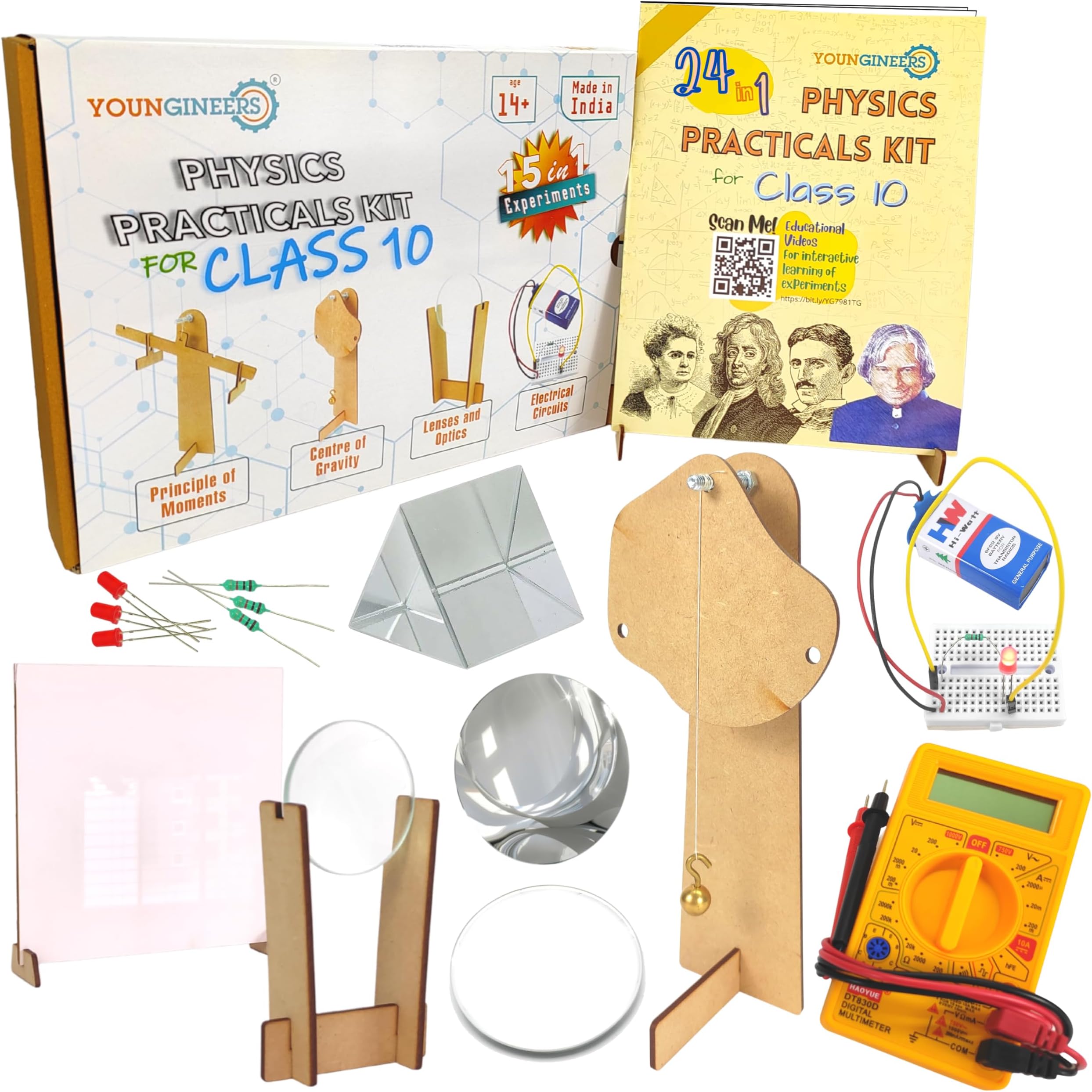 24-in-1 Physics Practicals Kit for Class 10, CBSE & ICSE, Ages 14-16, Science Experiments, Interactive Educational Videos with Practice Questions & Preparation Tips