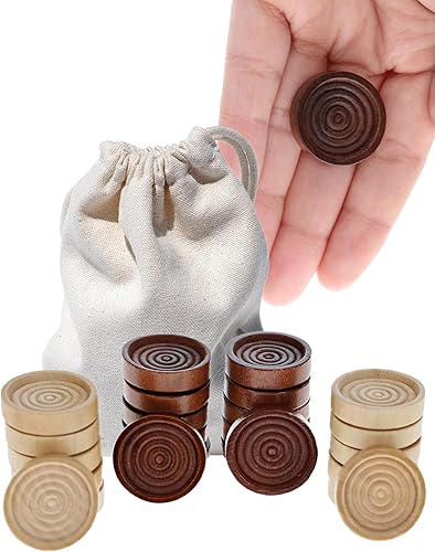 Miniatura 10 de WE Games Solo piezas de damas, piezas de juego de mesa de madera a cuadros, 24 piezas de jugador apilables marrones y naturales con una bolsa de