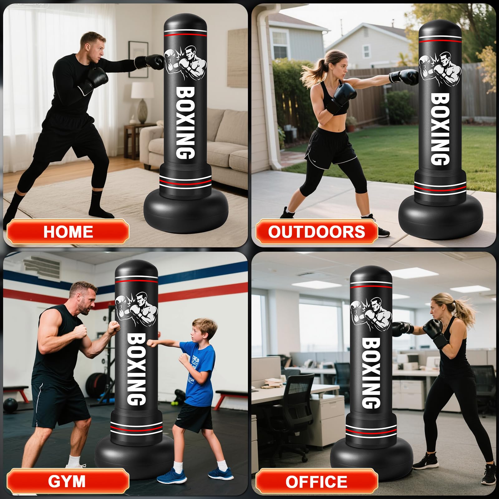 Qoosea Saco de Boxeo Adulto, 190cm Bolsa de Boxeo Inflable de Pie con Guantes, Mujeres Hombres Stand Kickboxing Bolsas, Punching Ball Estable para Karate MMA Taekwondo Thai Fitness